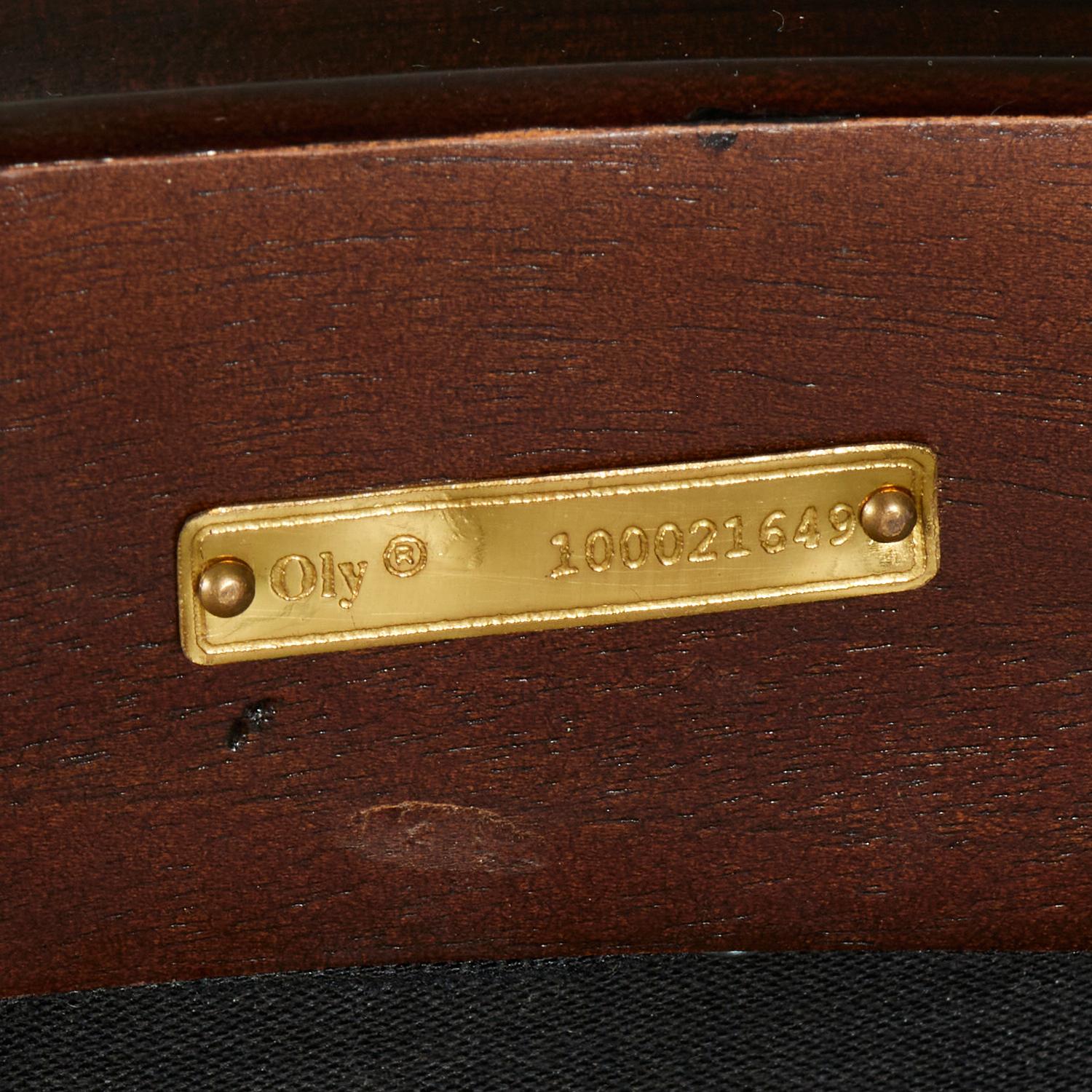 Brass Pair Oly Studio Louis XVI Style Chairs Upholstered in Geometric Cut Velvet