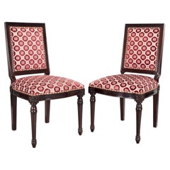Pair Oly Studio Louis XVI Style Chairs Upholstered in Geometric Cut Velvet