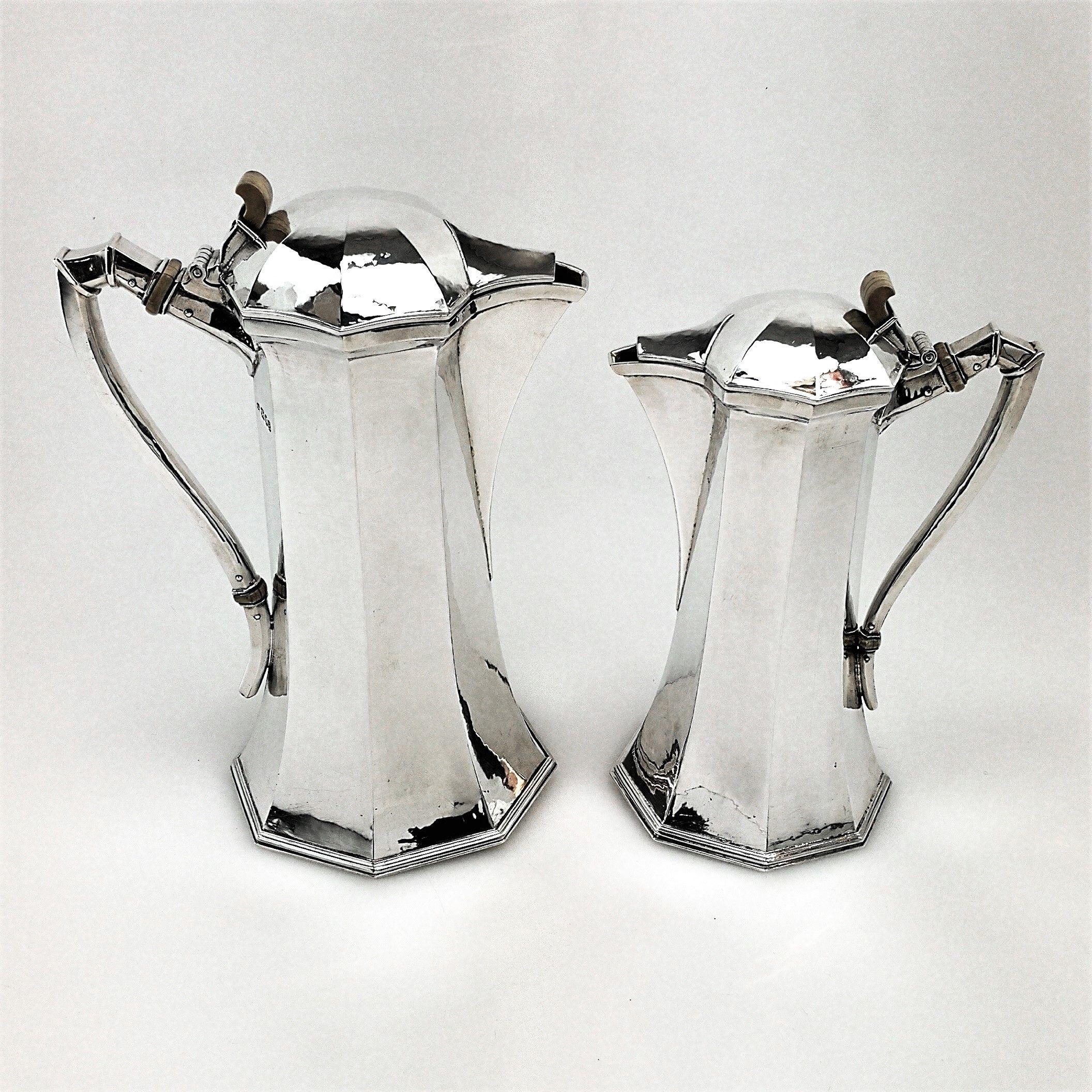 Arts and Crafts Pair of Omar Ramsden Arts & Crafts / Sterling Silver Ewers / Flagons, 1937