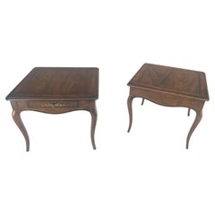 Pair One Drawer Very Fine Solid Dark Chestnut 27x27" Square Side End Tables MINT