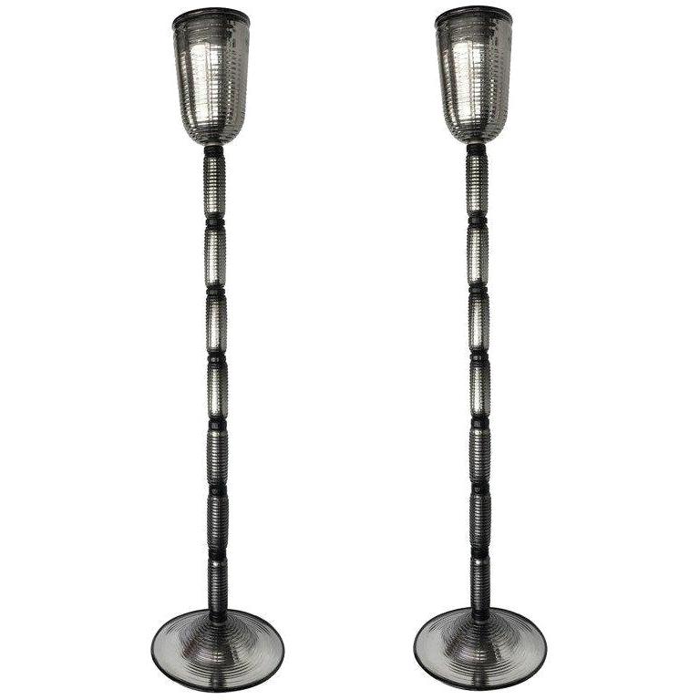 One of a Kind Pair of Italian Floor Lamps Signed on Base by Maestro Alberto Dona For Sale