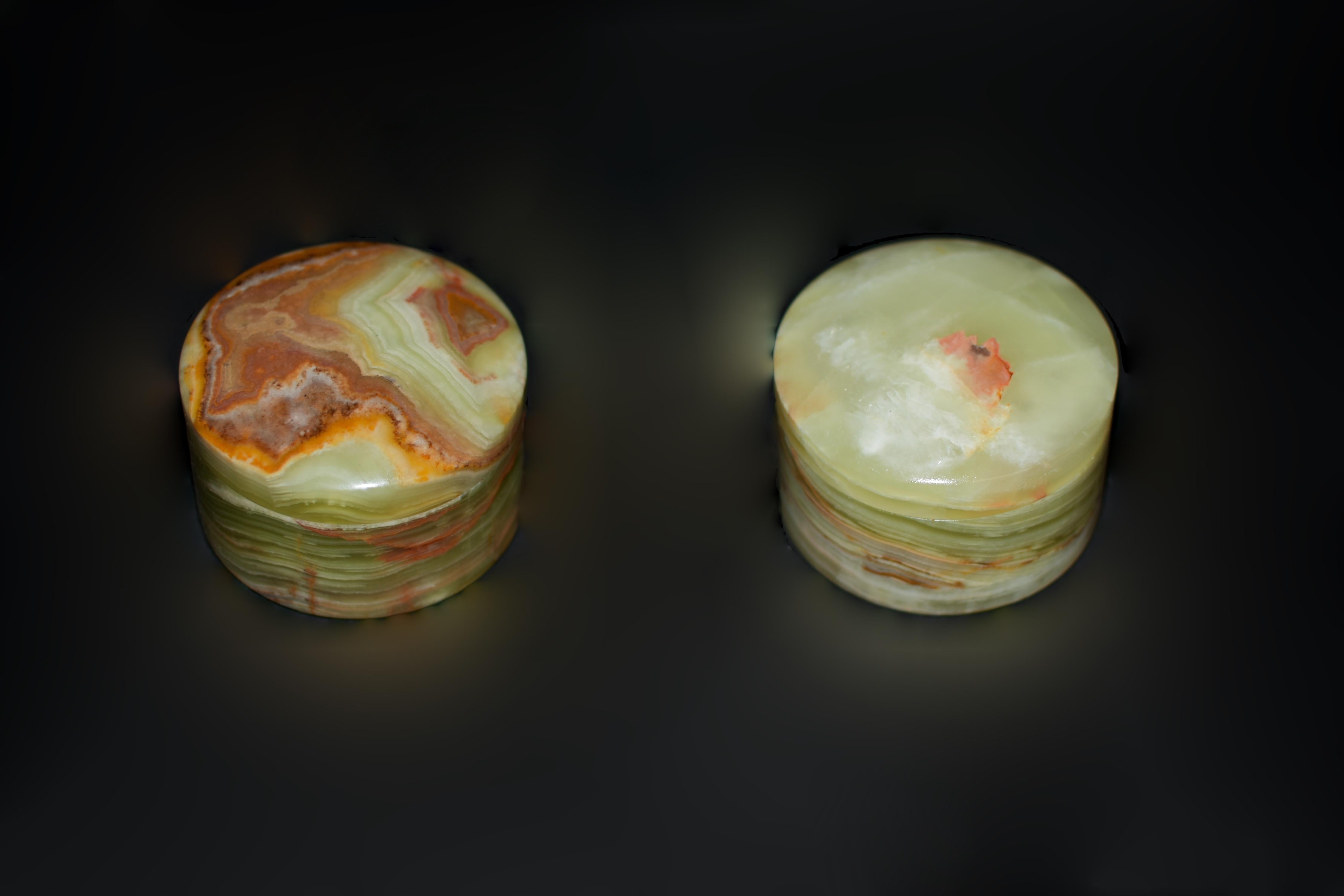 Contemporary Pair Onyx Round Boxes For Sale