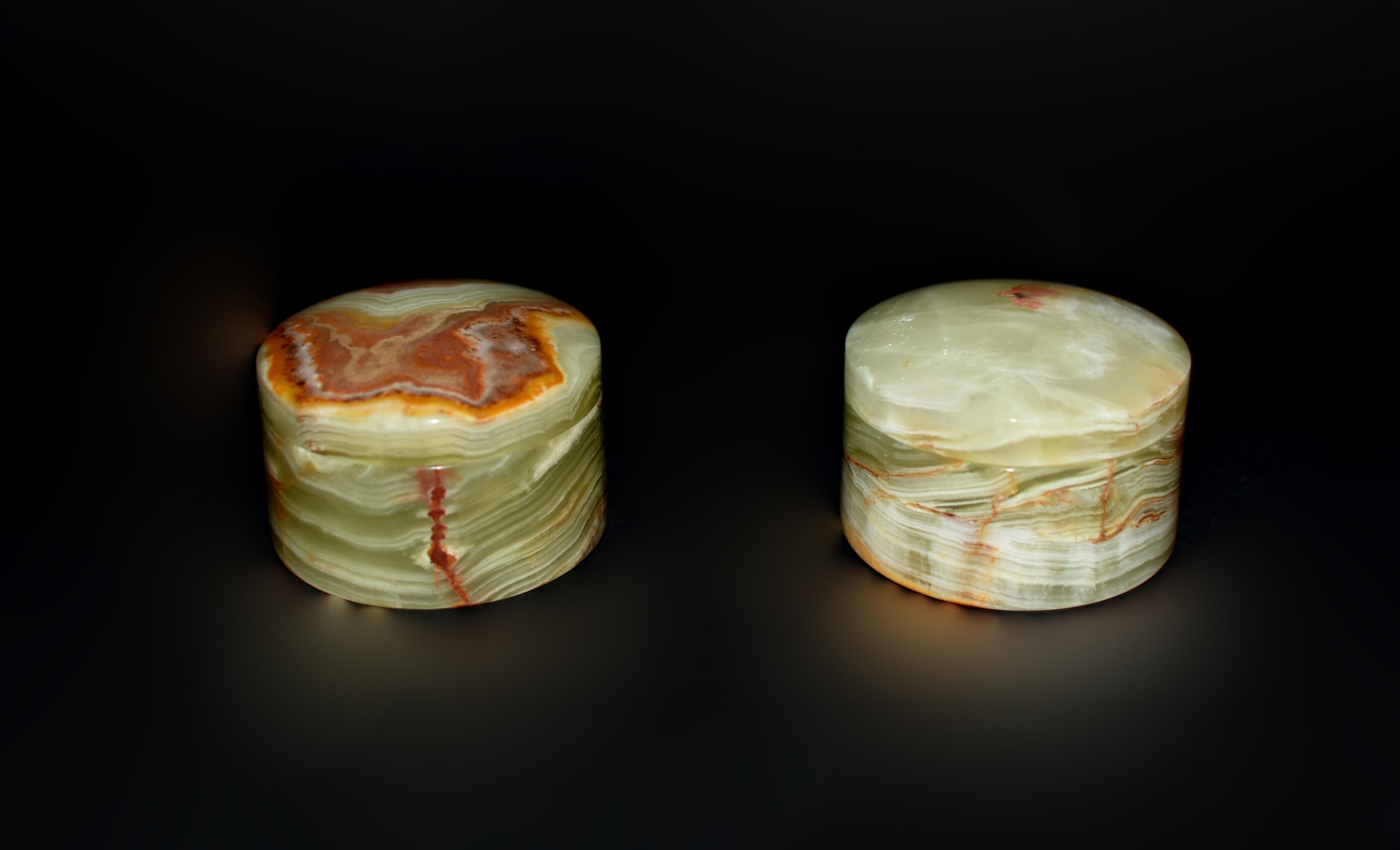Pair Onyx Round Boxes For Sale 1