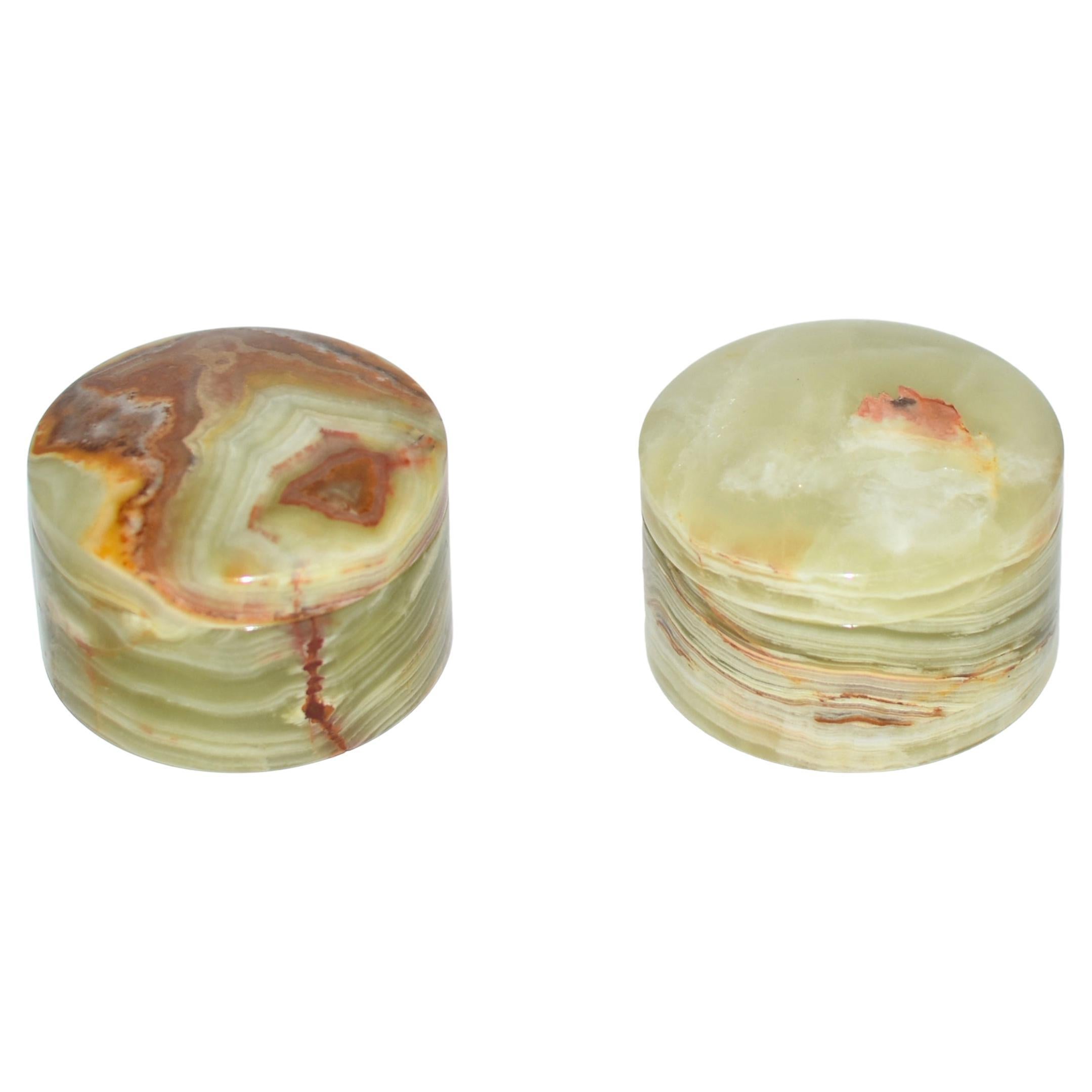 Pair Onyx Round Boxes For Sale