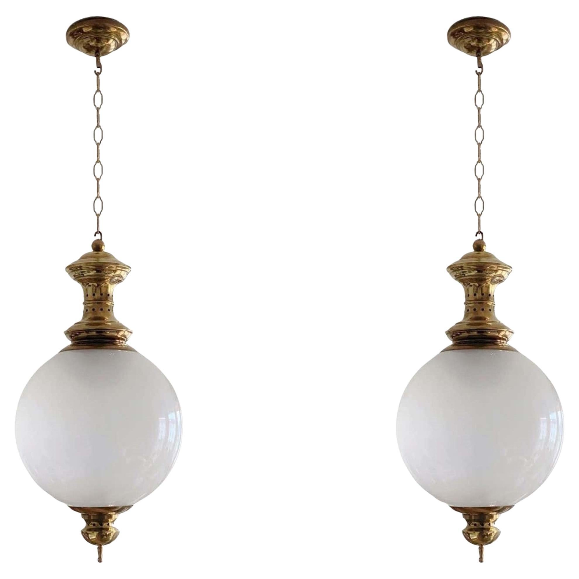 Pair Opalescent Glass Pendants by Luigi Caccia Dominioni for Azucena Italy
