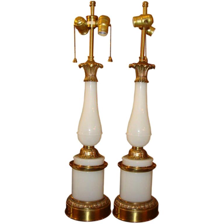 Pair Opaline And Gilt Bronze Lamps For Sale