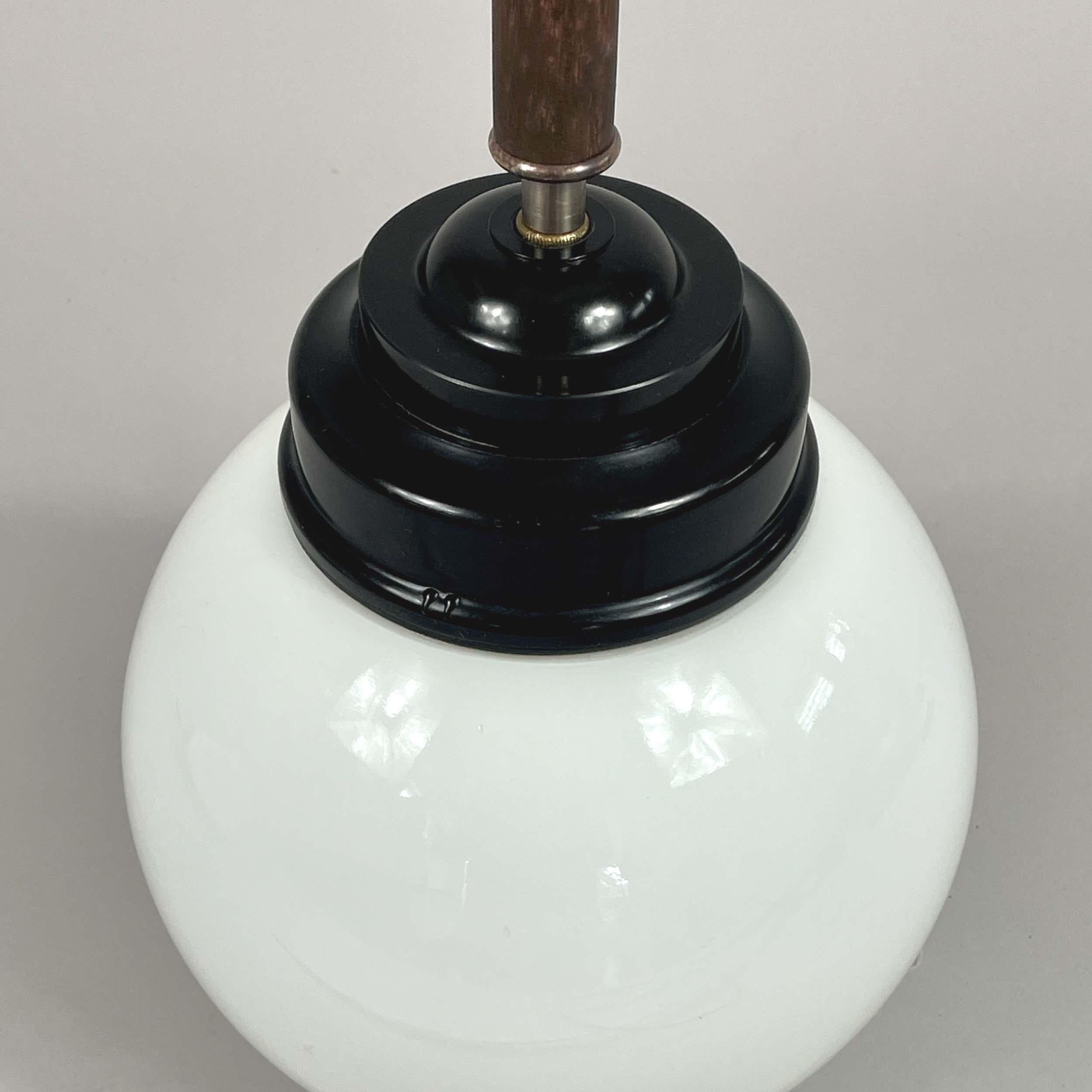 Pair Opaline Glass, Bakelite & Wood Pendants by SIEVERTS KABELVERK, Sweden 1940s For Sale 5