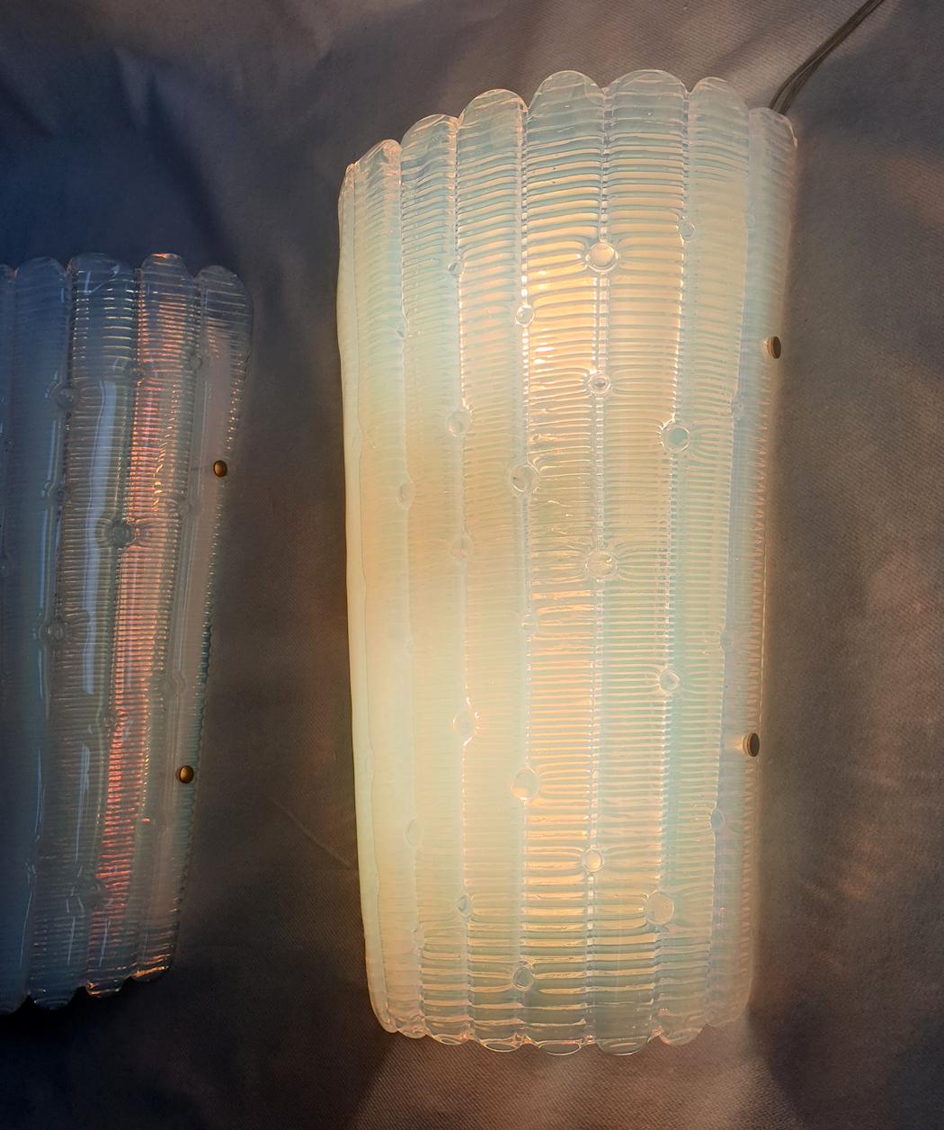 Hand-Crafted Mid Century Murano Opaline Glass Sconces, Mazzega Style 