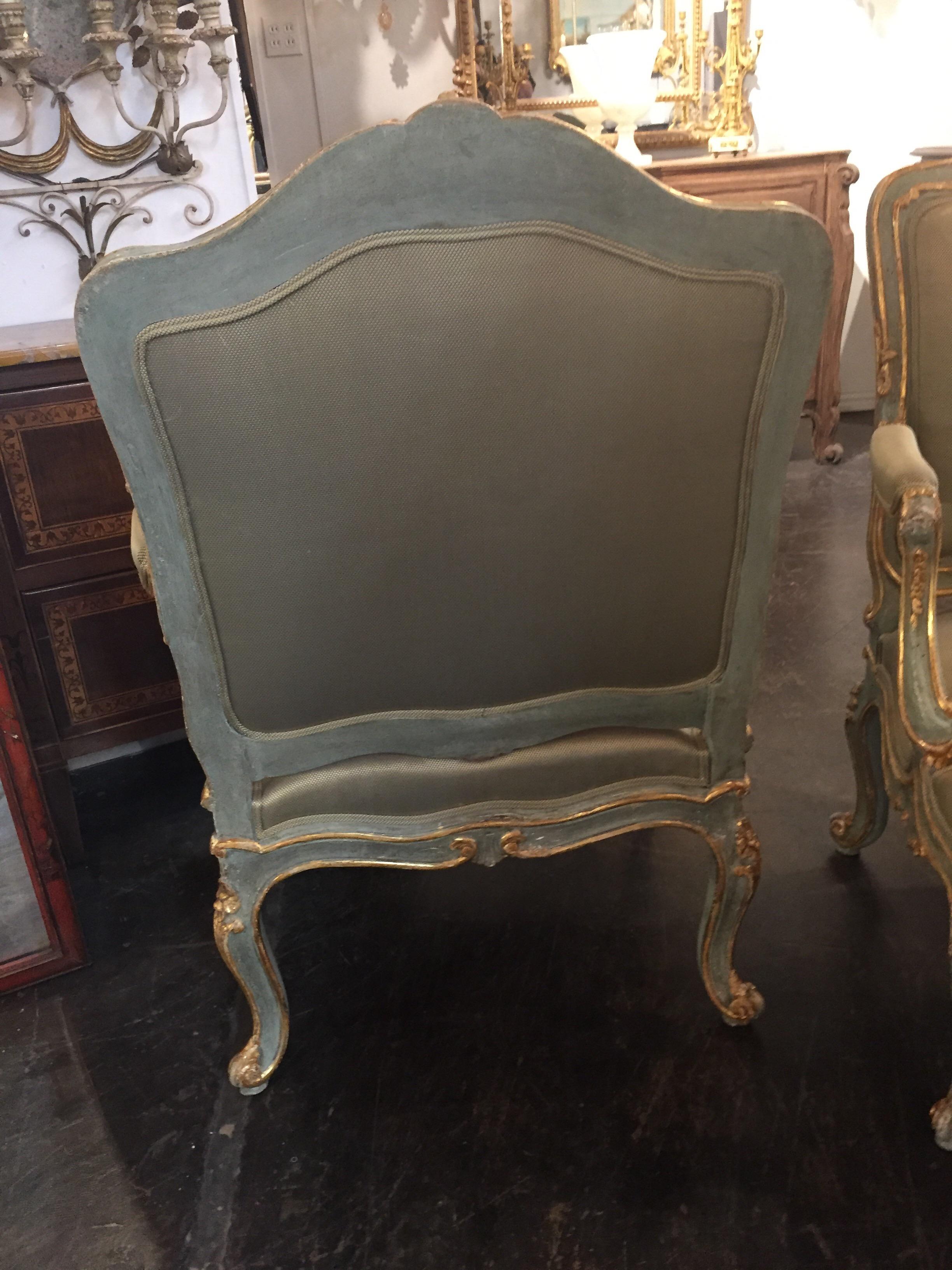 Pair or 18th Century Louis XV Style Parcel Gilt Armchairs 3