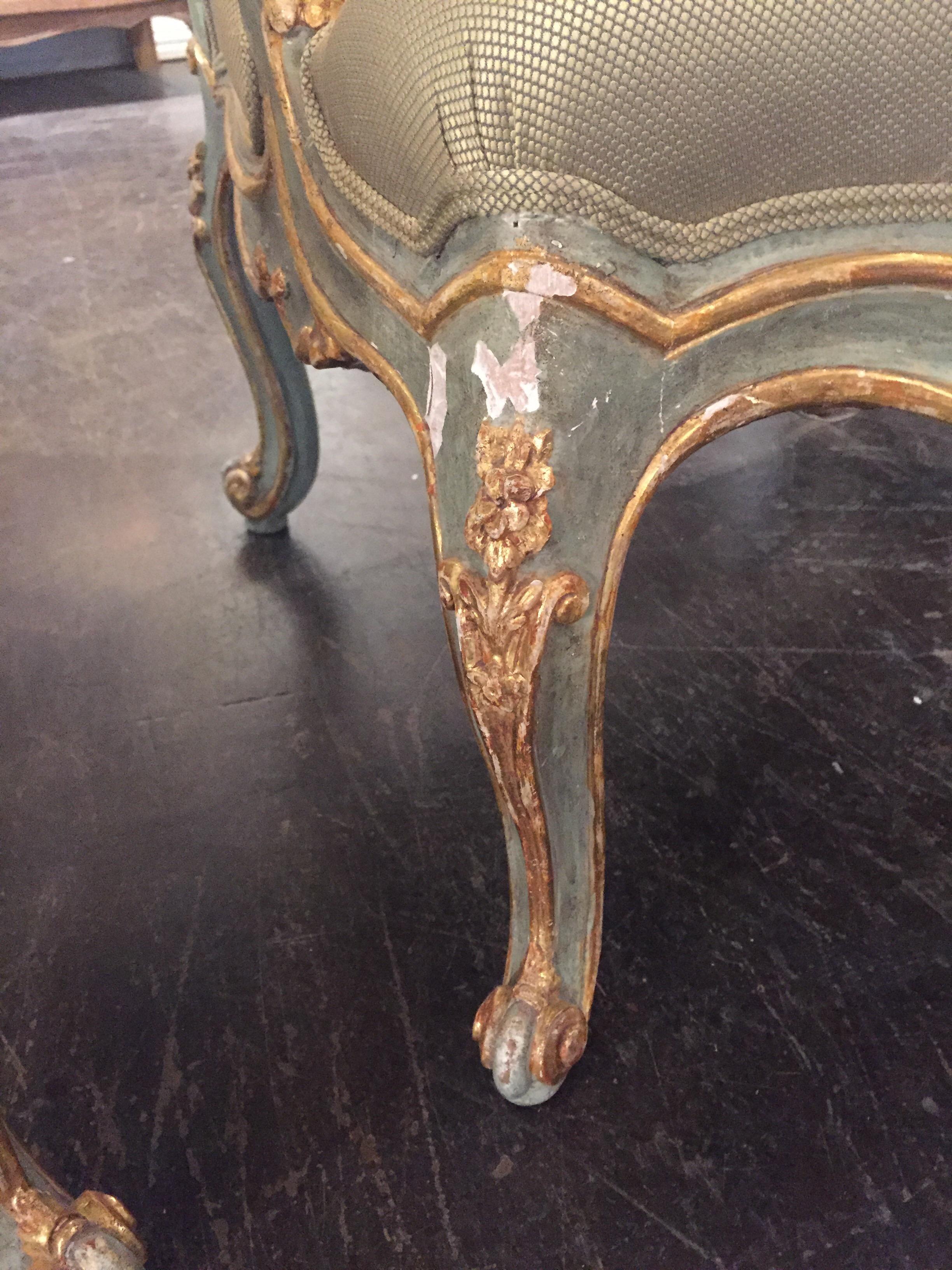 Pair or 18th Century Louis XV Style Parcel Gilt Armchairs In Good Condition In Dallas, TX