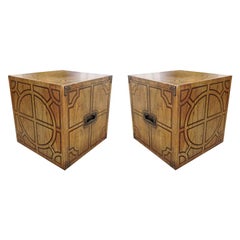 Pair or Decorative Side Tables/Cubes with Geometric Design
