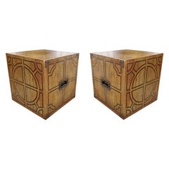 Pair or Decorative Side Tables/Cubes with Geometric Design