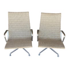 Pair or Eames Aluminum Group Lounge Chairs with Alexander Girard Textile