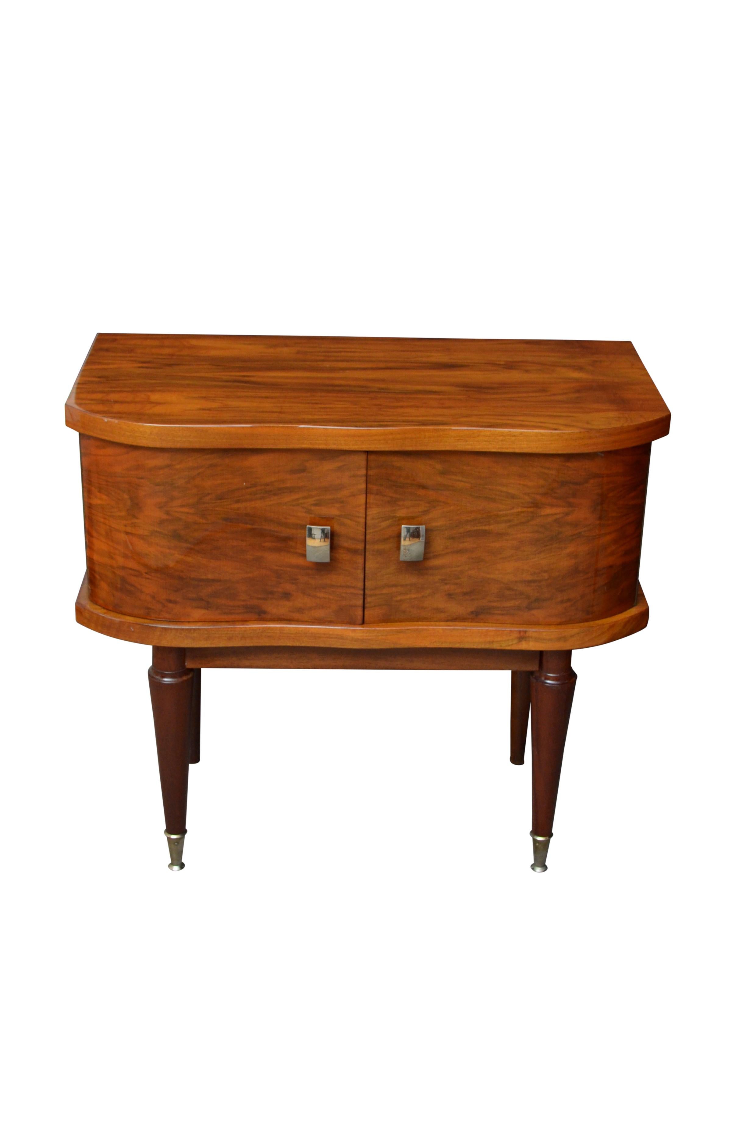 20th Century Pair of Figured Walnut Low Bedside Cabinets