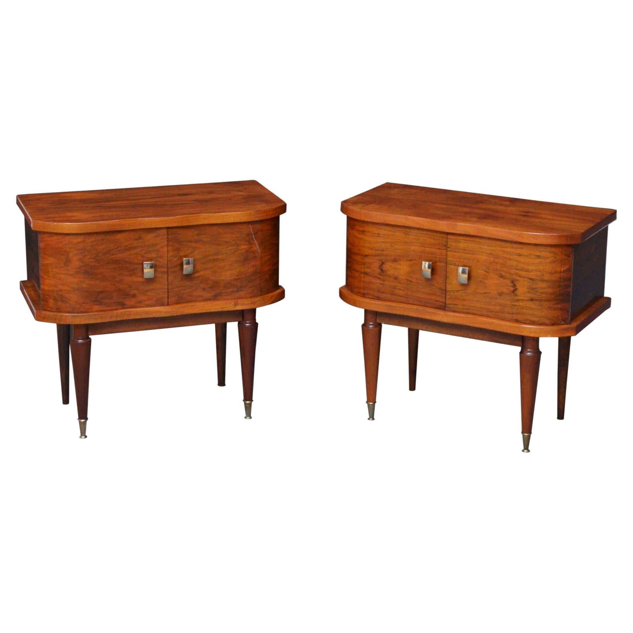 Pair of Figured Walnut Low Bedside Cabinets