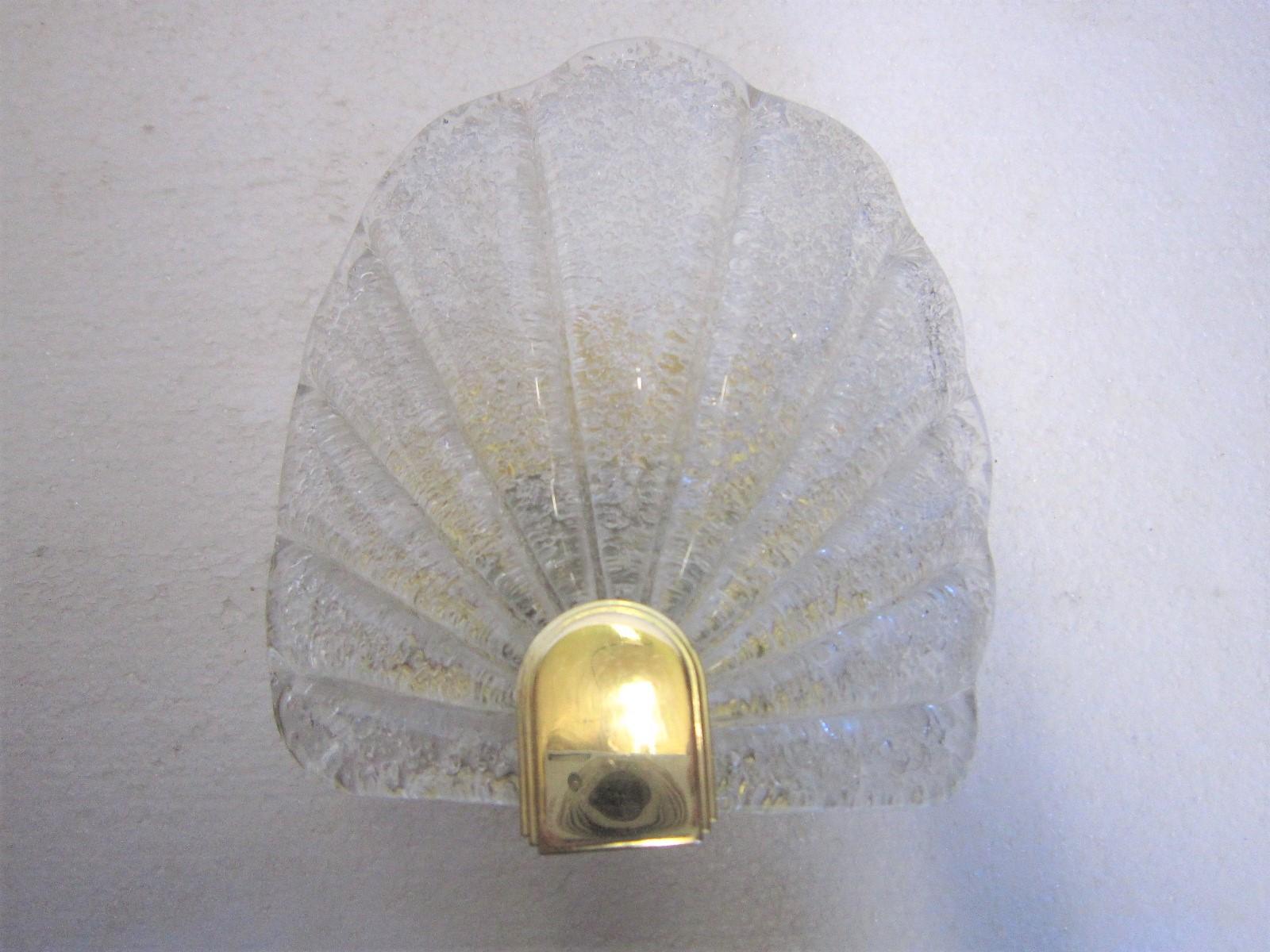 Pair or Four Midcentury Murano Glass Seashell Sconces in Brass Frames 7