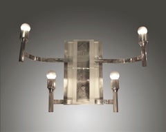 Pair or Four Nickeled Bronze and Glass Modernist Sconces