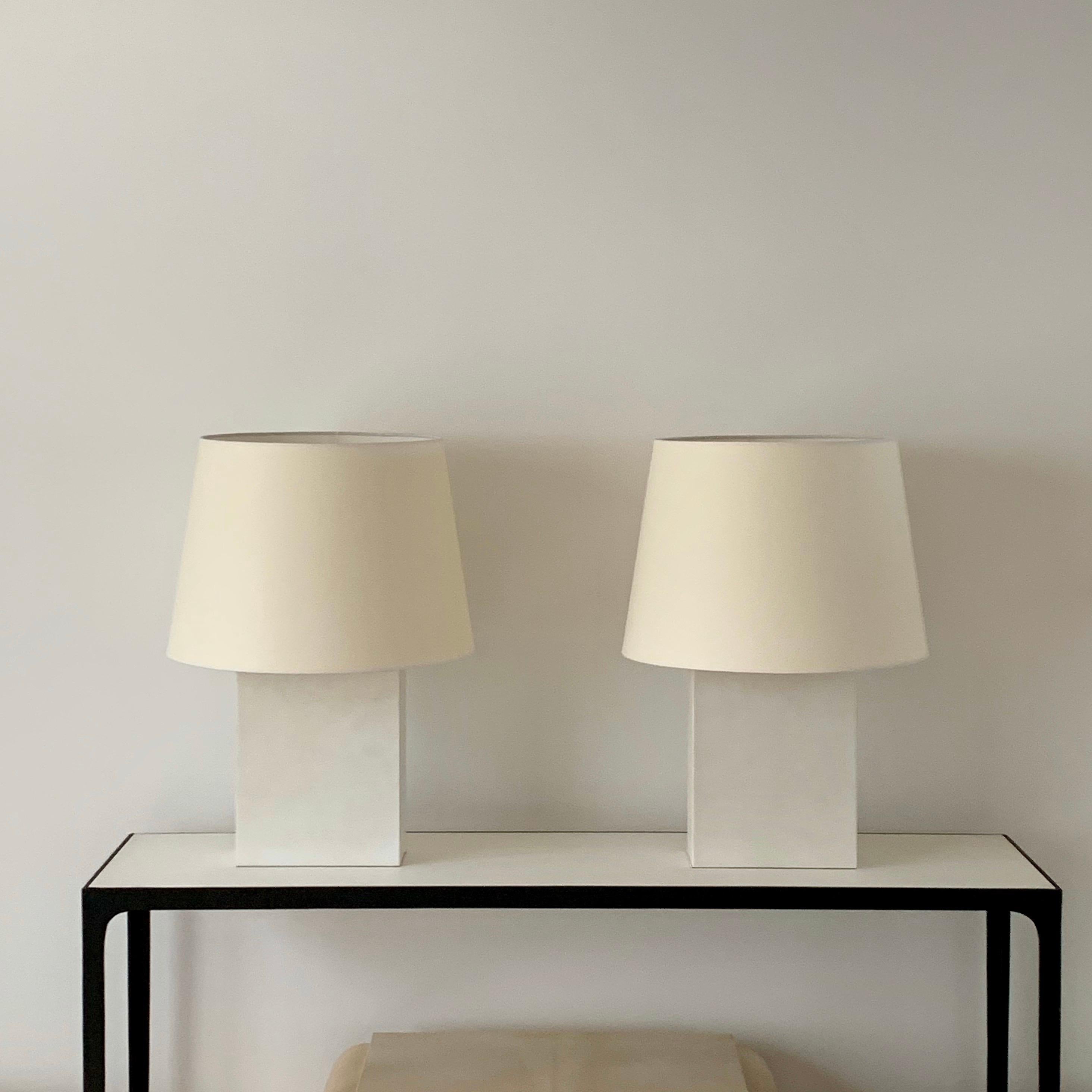 Art Deco Pair or Large 'Bloc' Parchment Lamps by Design Frères For Sale