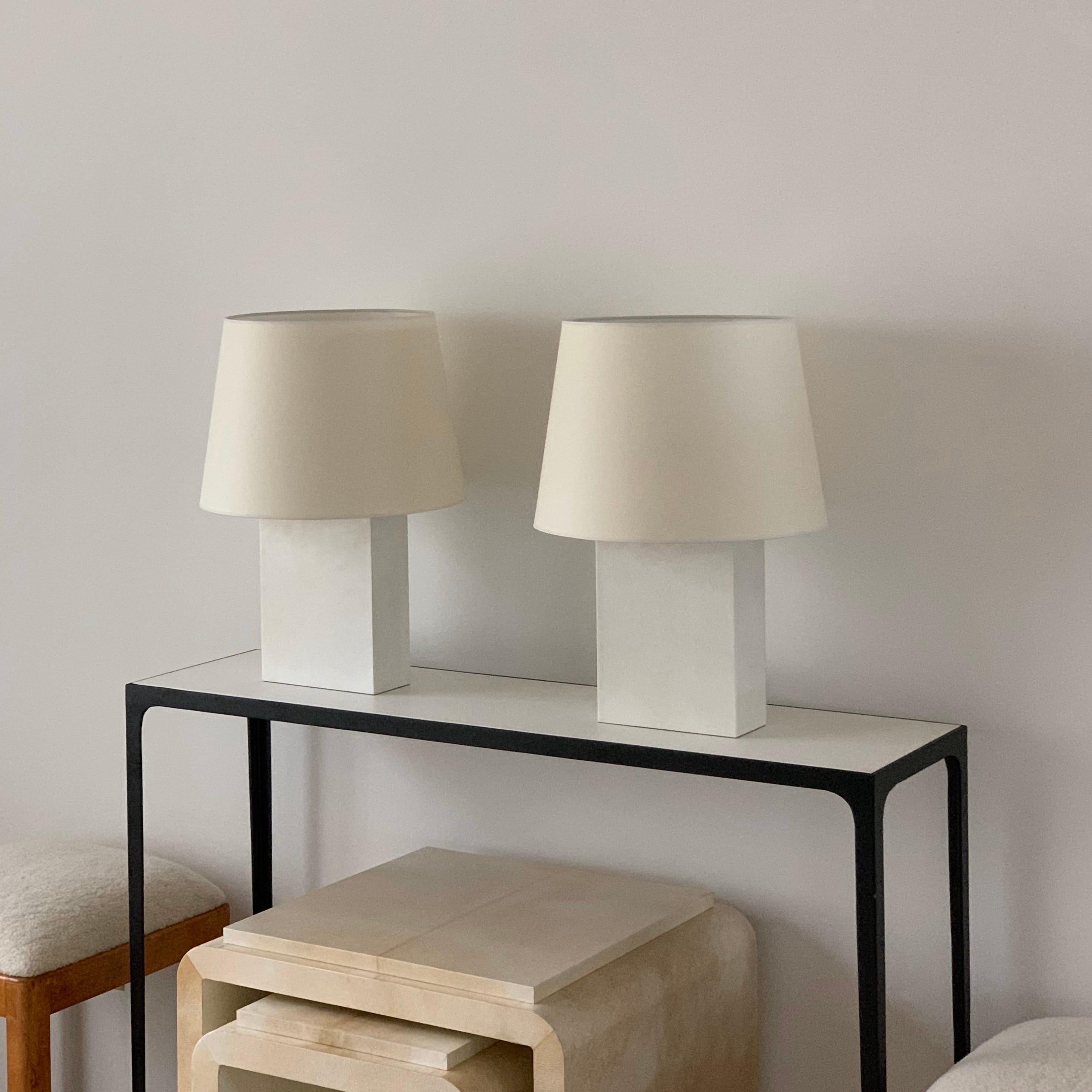 Pair or Large 'Bloc' Parchment Table Lamps by Design Frères In New Condition For Sale In Los Angeles, CA