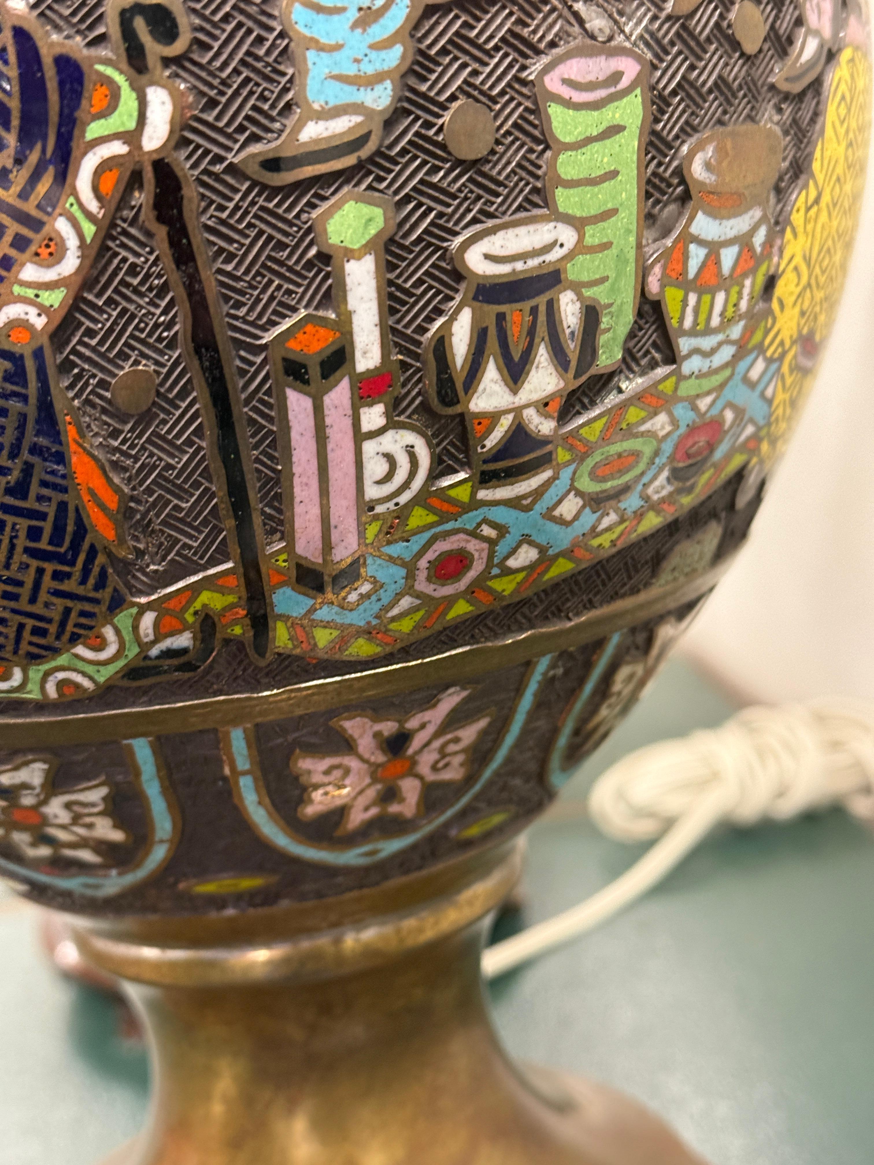 Paar chinesische Champleve-Emaille-Lampen oder Marbro-Lampen im Angebot 9