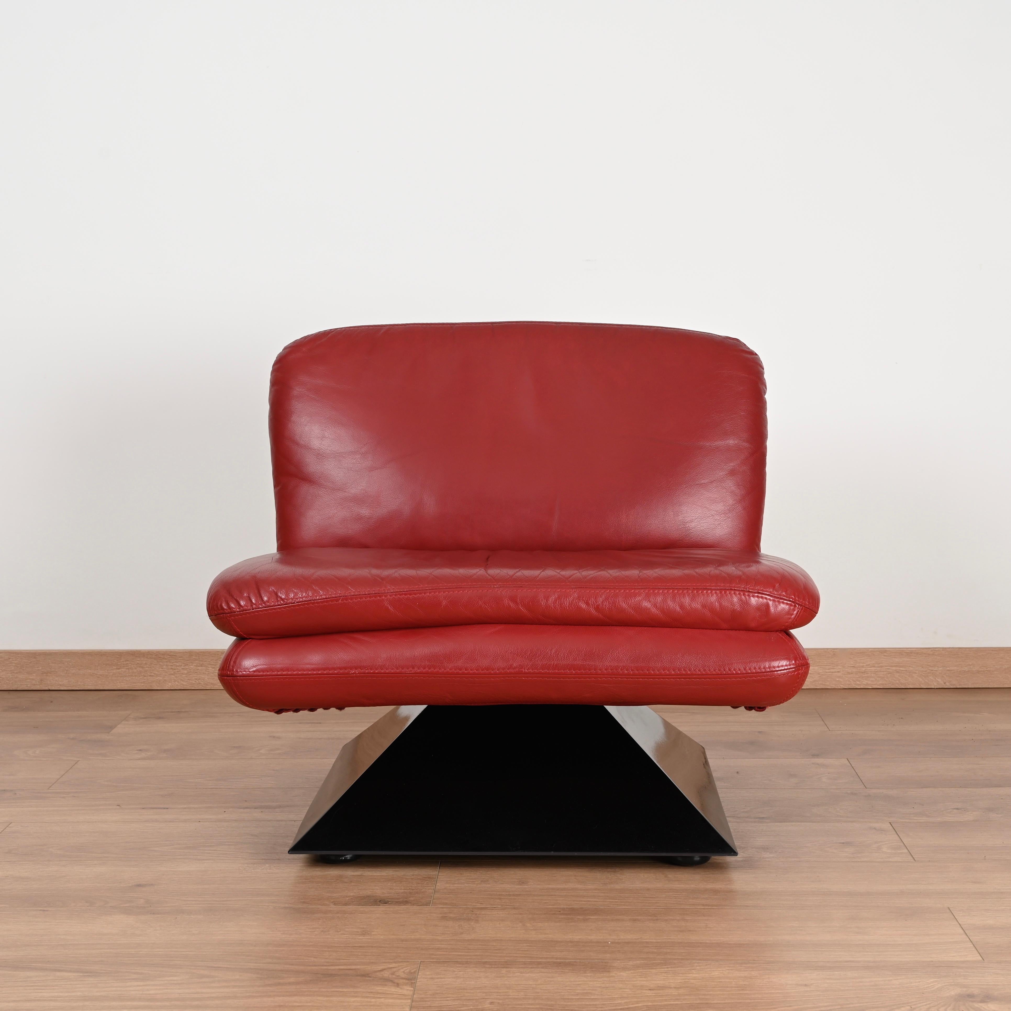 Pair or Maroon Full Grain Leather and Fiberglass Armchairs, Hans Von Klier, '70s For Sale 5