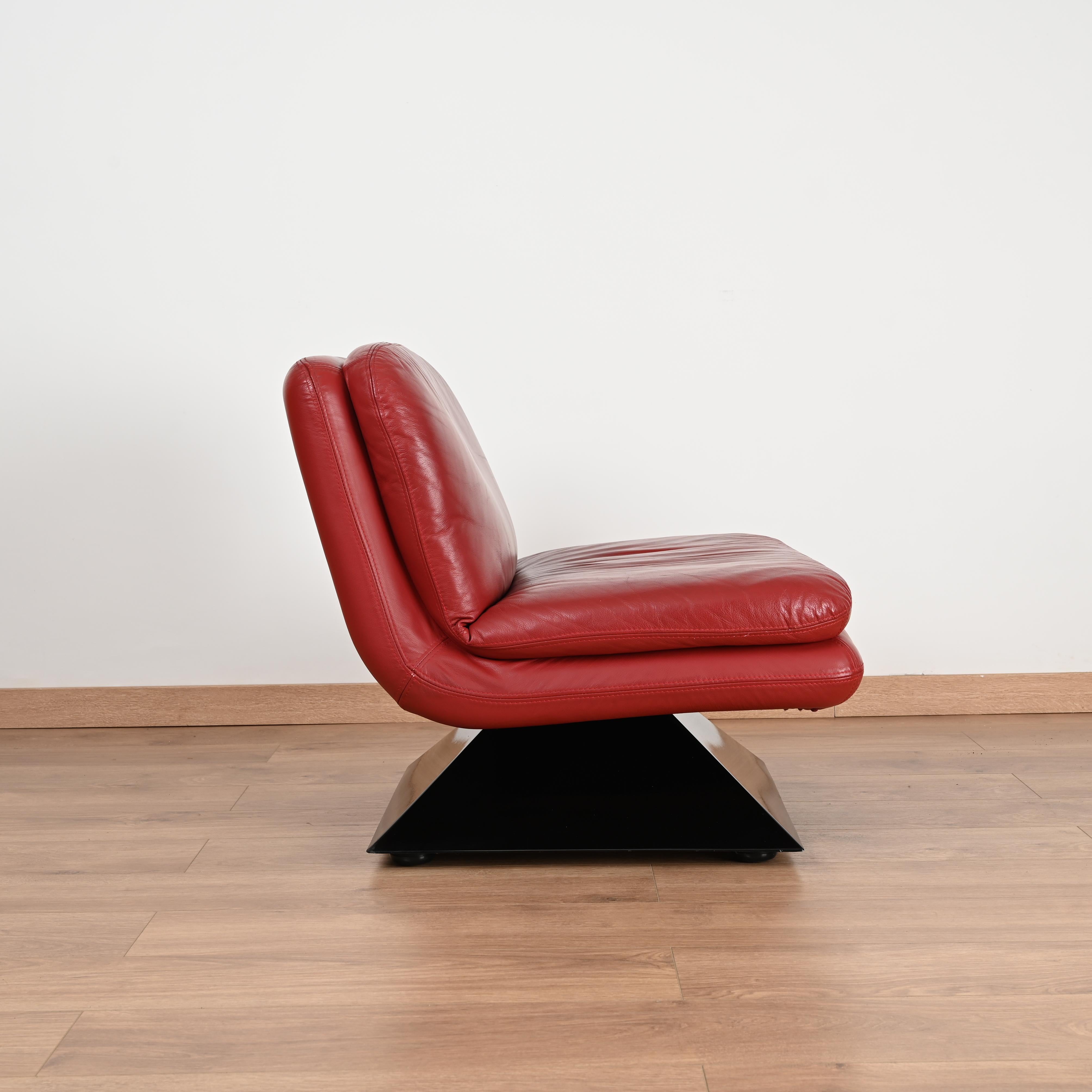 Pair or Maroon Full Grain Leather and Fiberglass Armchairs, Hans Von Klier, '70s For Sale 7