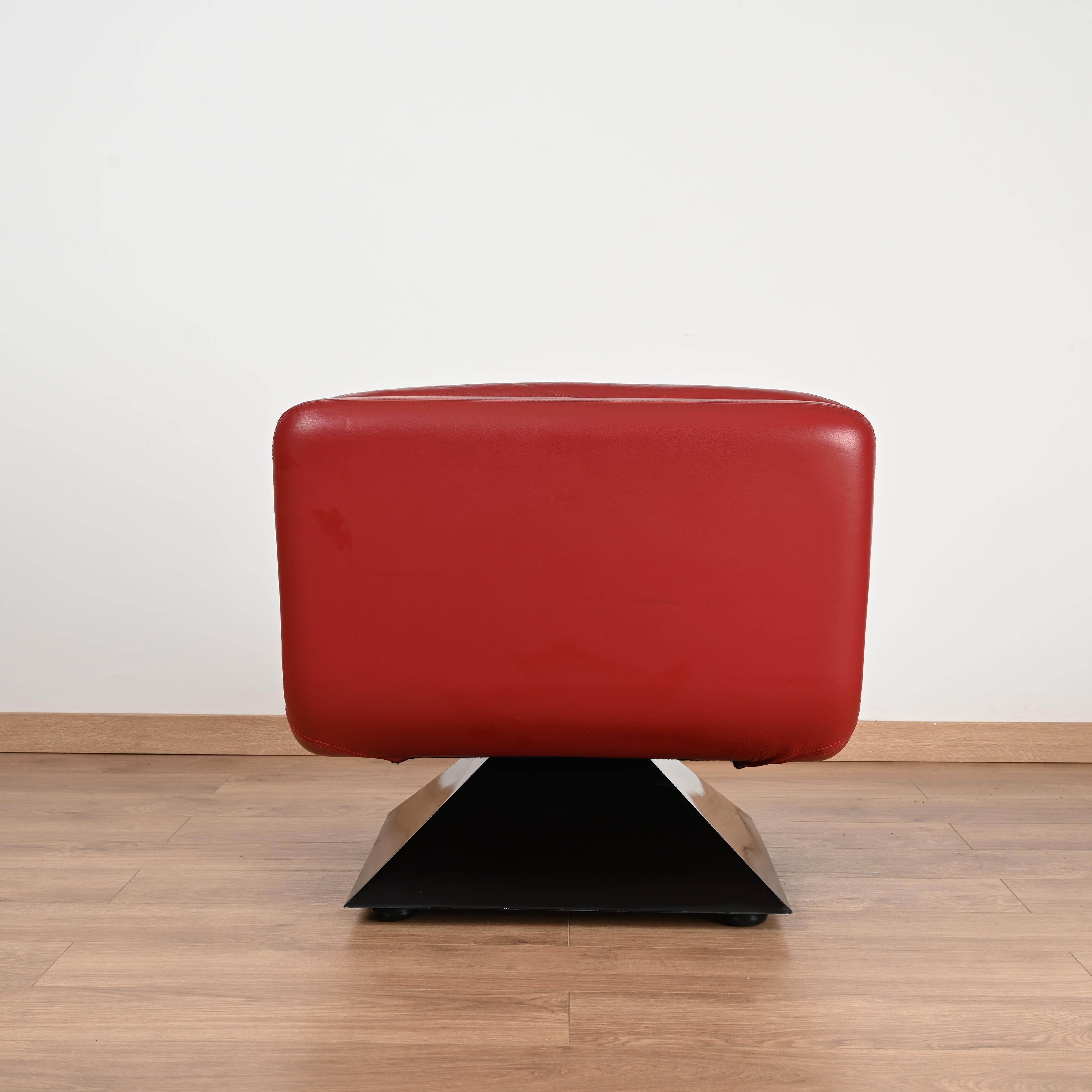 Pair or Maroon Full Grain Leather and Fiberglass Armchairs, Hans Von Klier, '70s For Sale 8