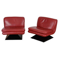 Pair or Maroon Full Grain Leather and Fiberglass Armchairs, Hans Von Klier, '70s