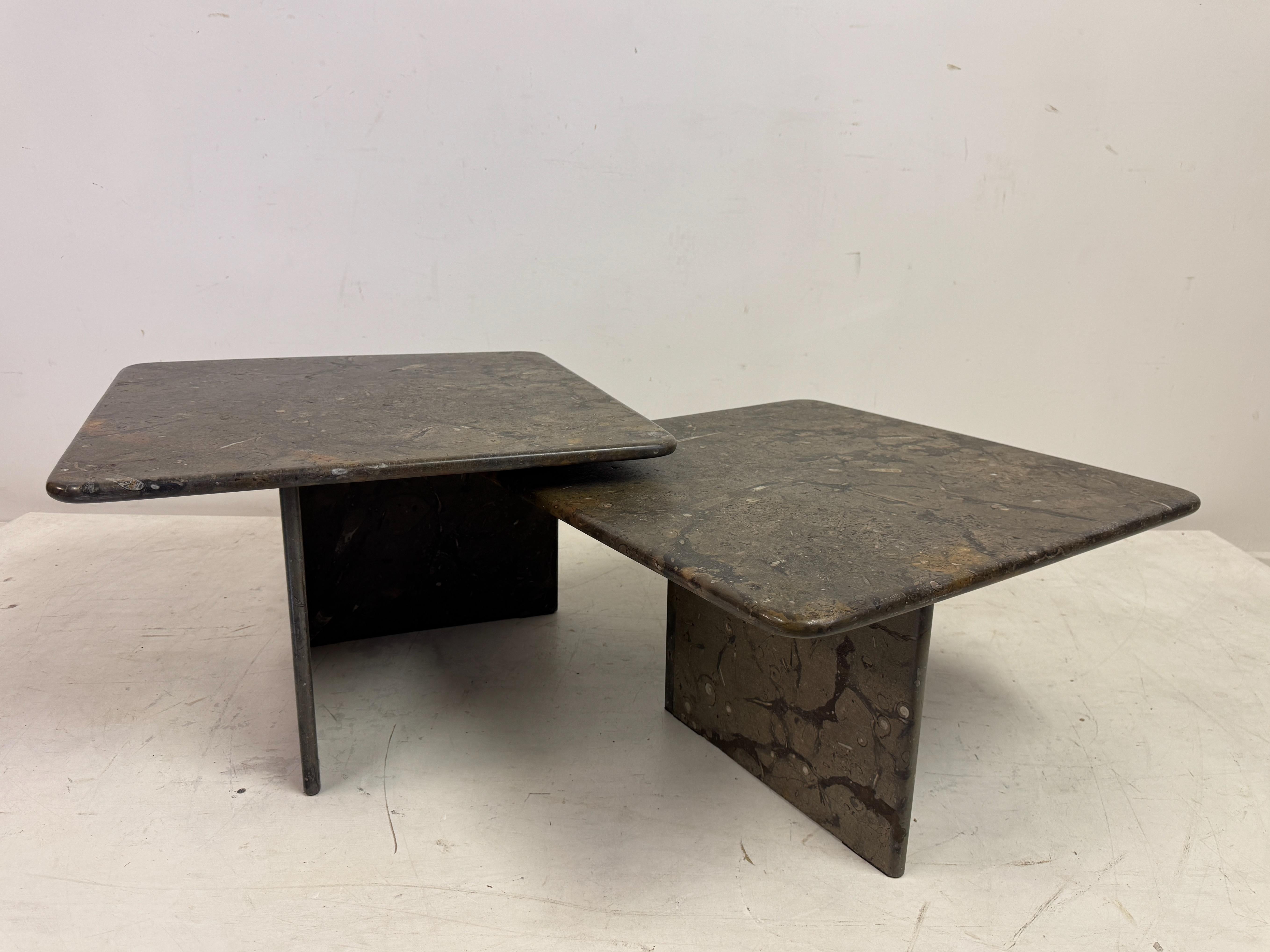 Pair or Nest of Fossil Stone Coffee Tables For Sale 4