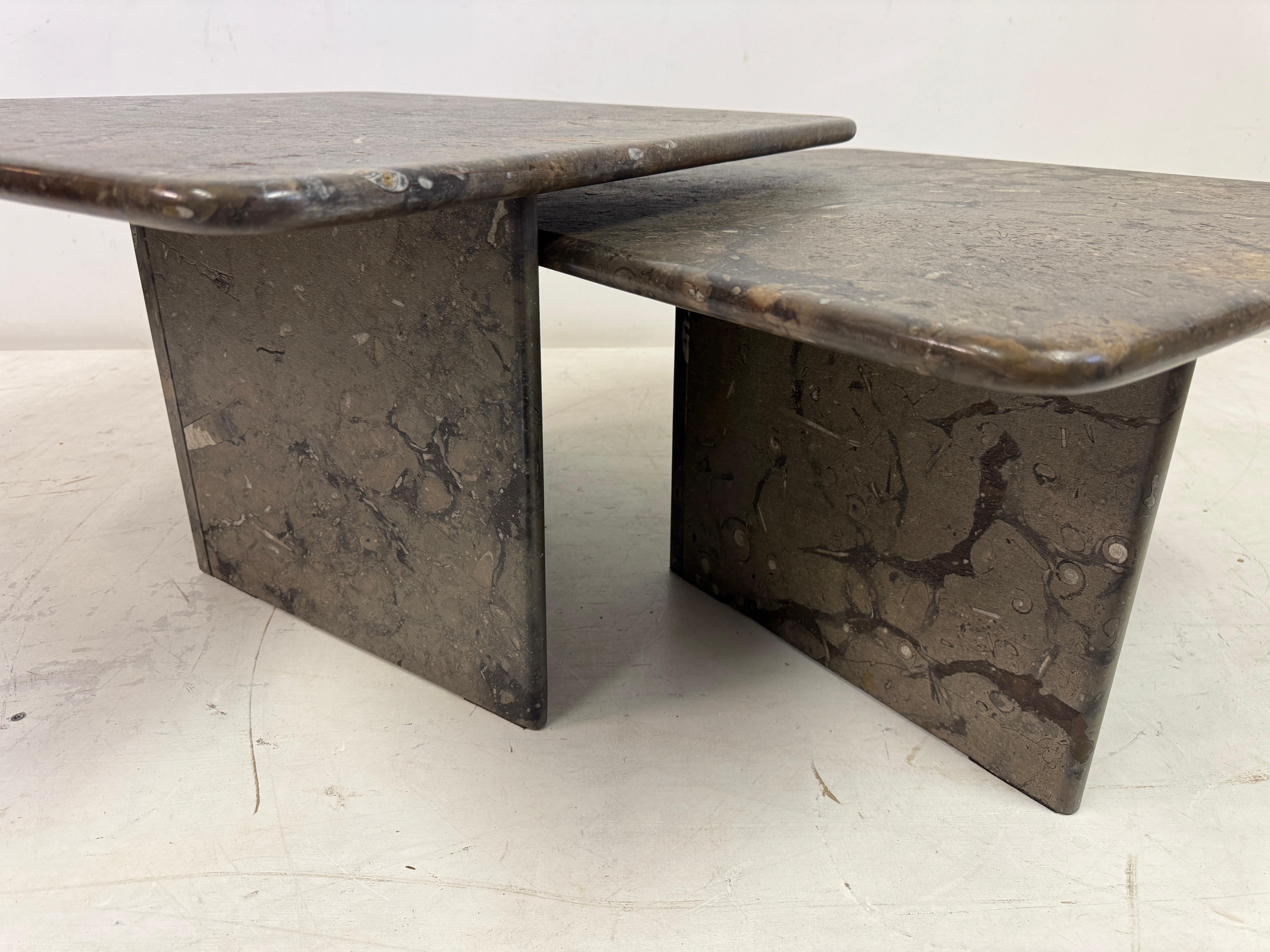 Pair or Nest of Fossil Stone Coffee Tables For Sale 6