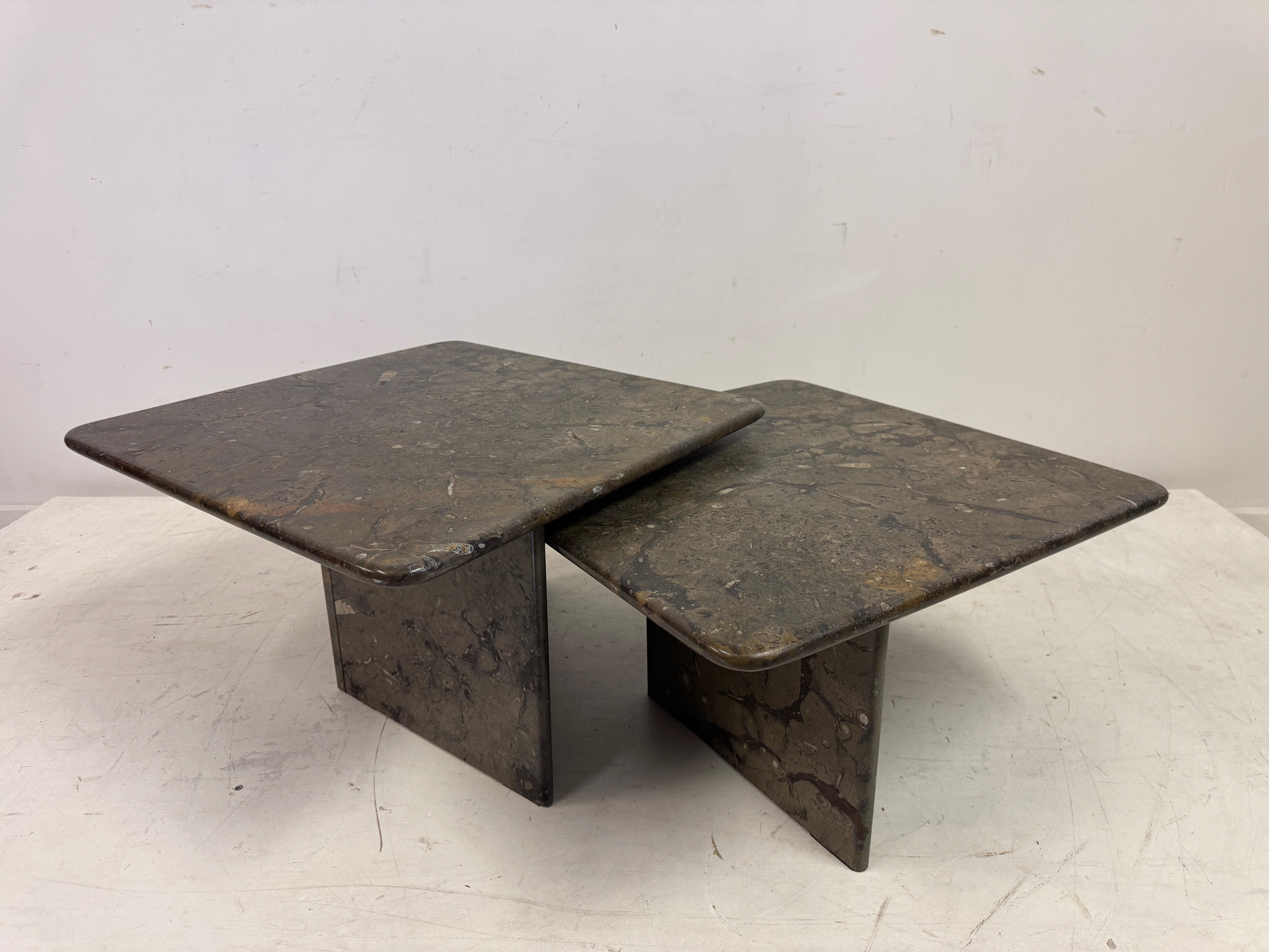 Pair or Nest of Fossil Stone Coffee Tables For Sale 7