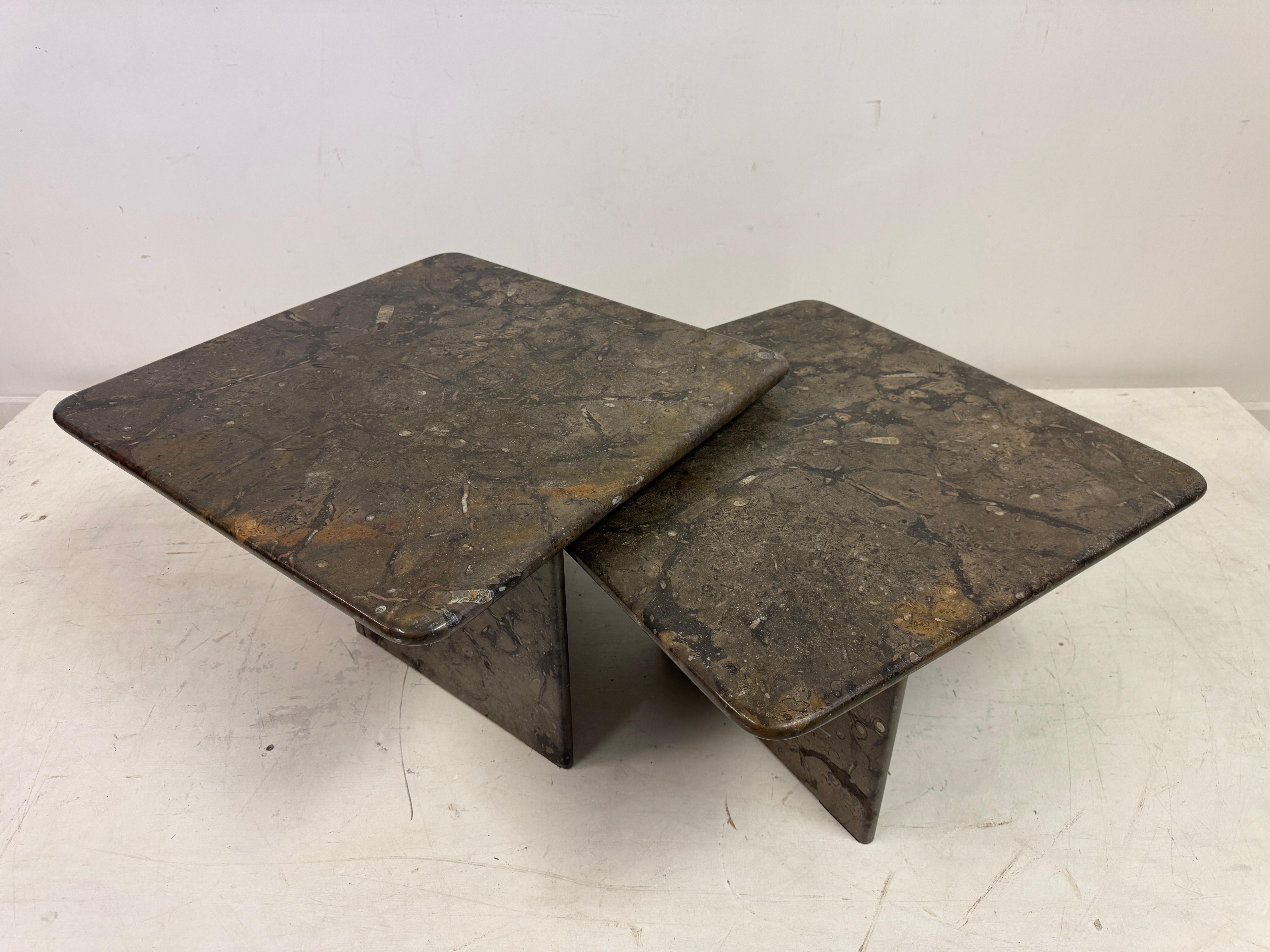 Pair or Nest of Fossil Stone Coffee Tables For Sale 8