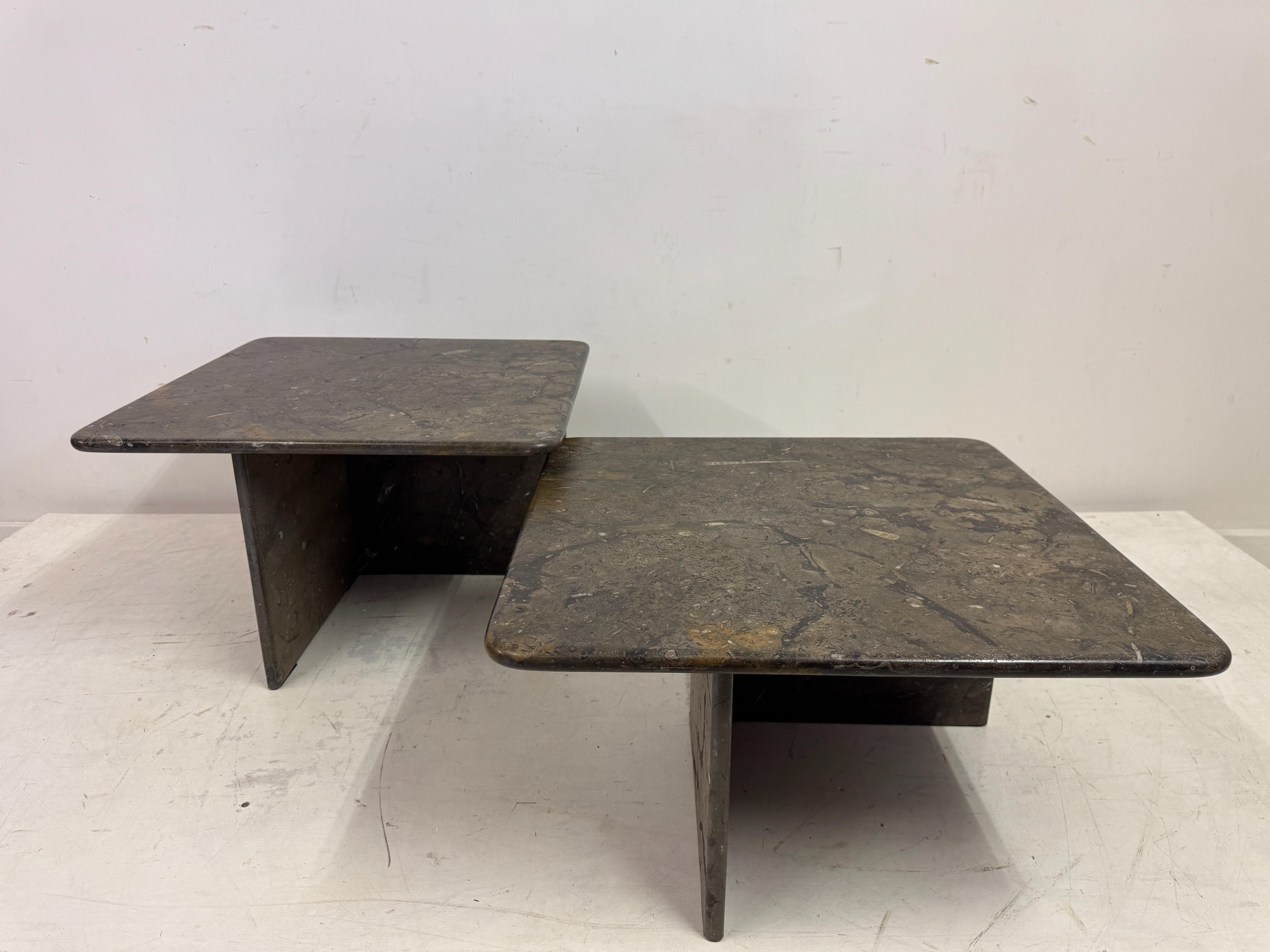 Pair or Nest of Fossil Stone Coffee Tables For Sale 12
