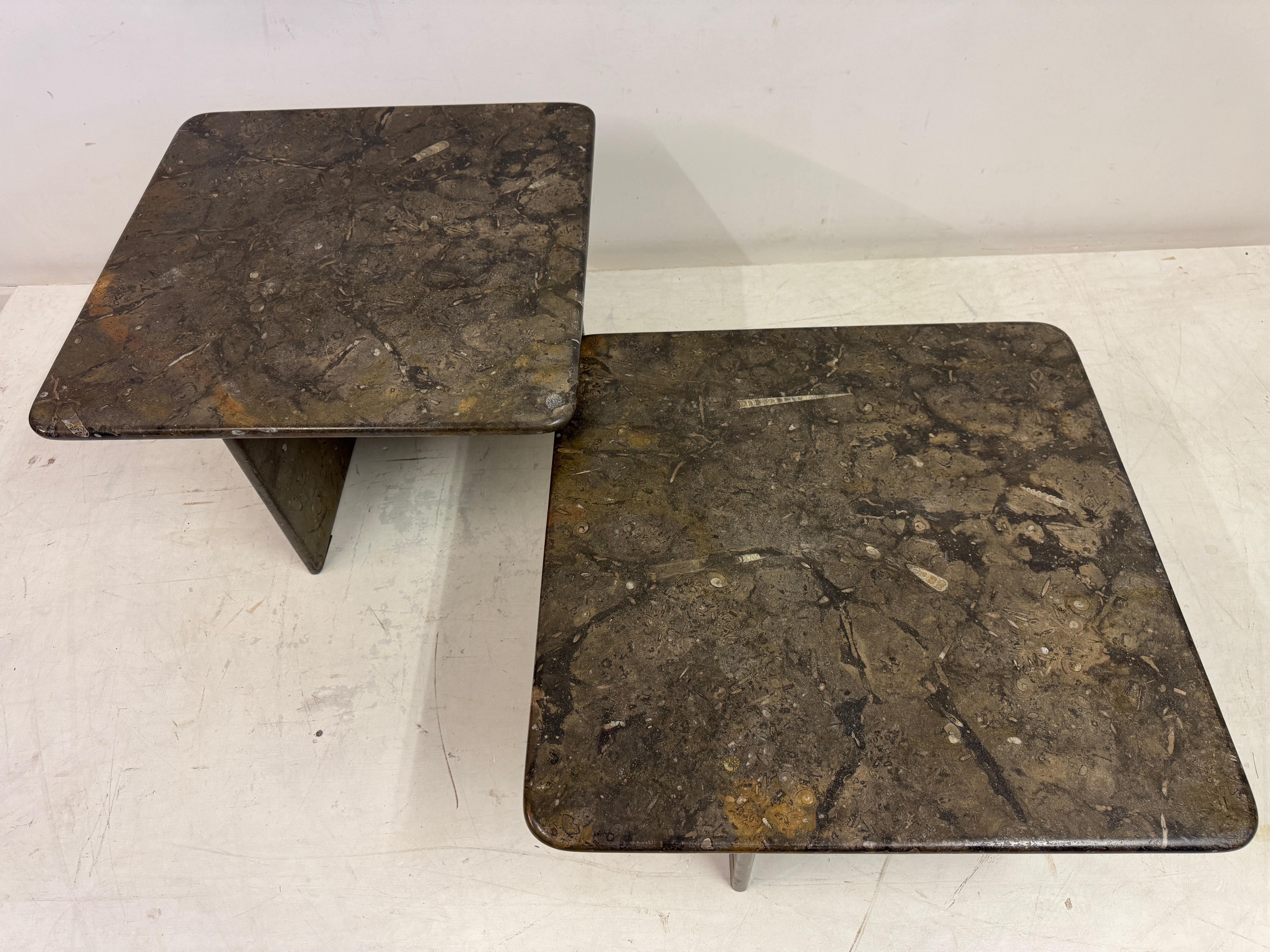 Pair or Nest of Fossil Stone Coffee Tables For Sale 13