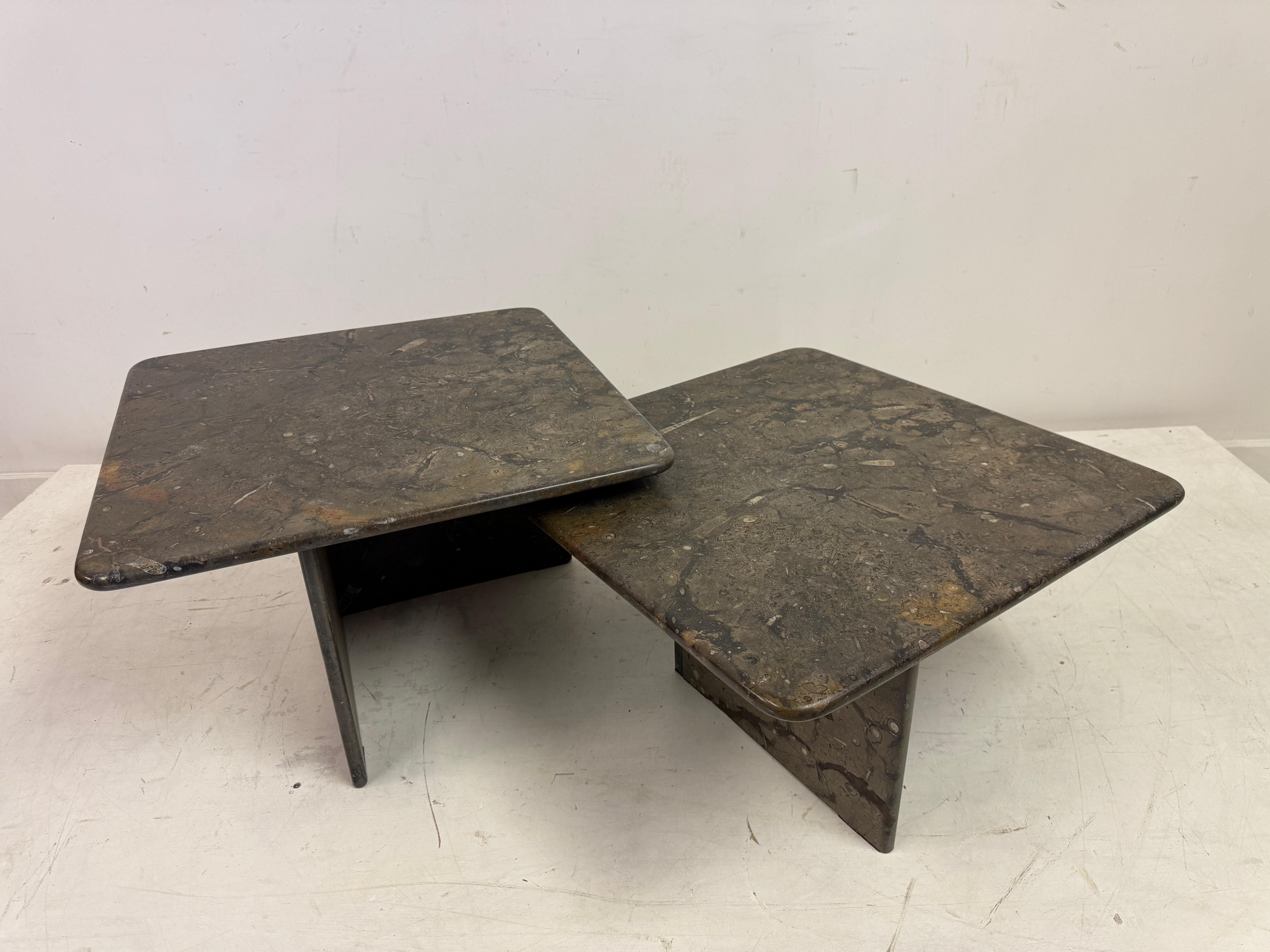 Pair or Nest of Fossil Stone Coffee Tables For Sale 3
