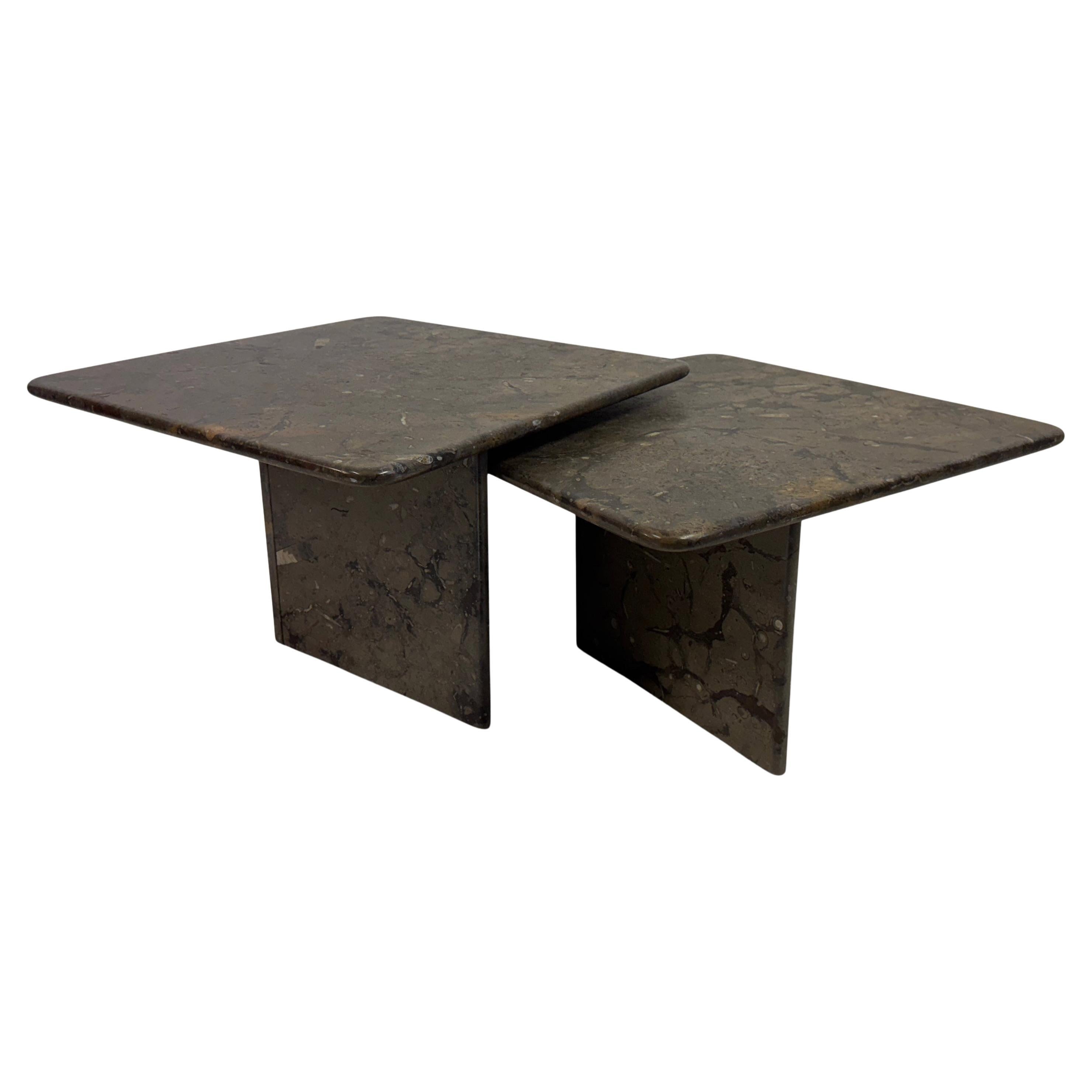 Pair or Nest of Fossil Stone Coffee Tables For Sale