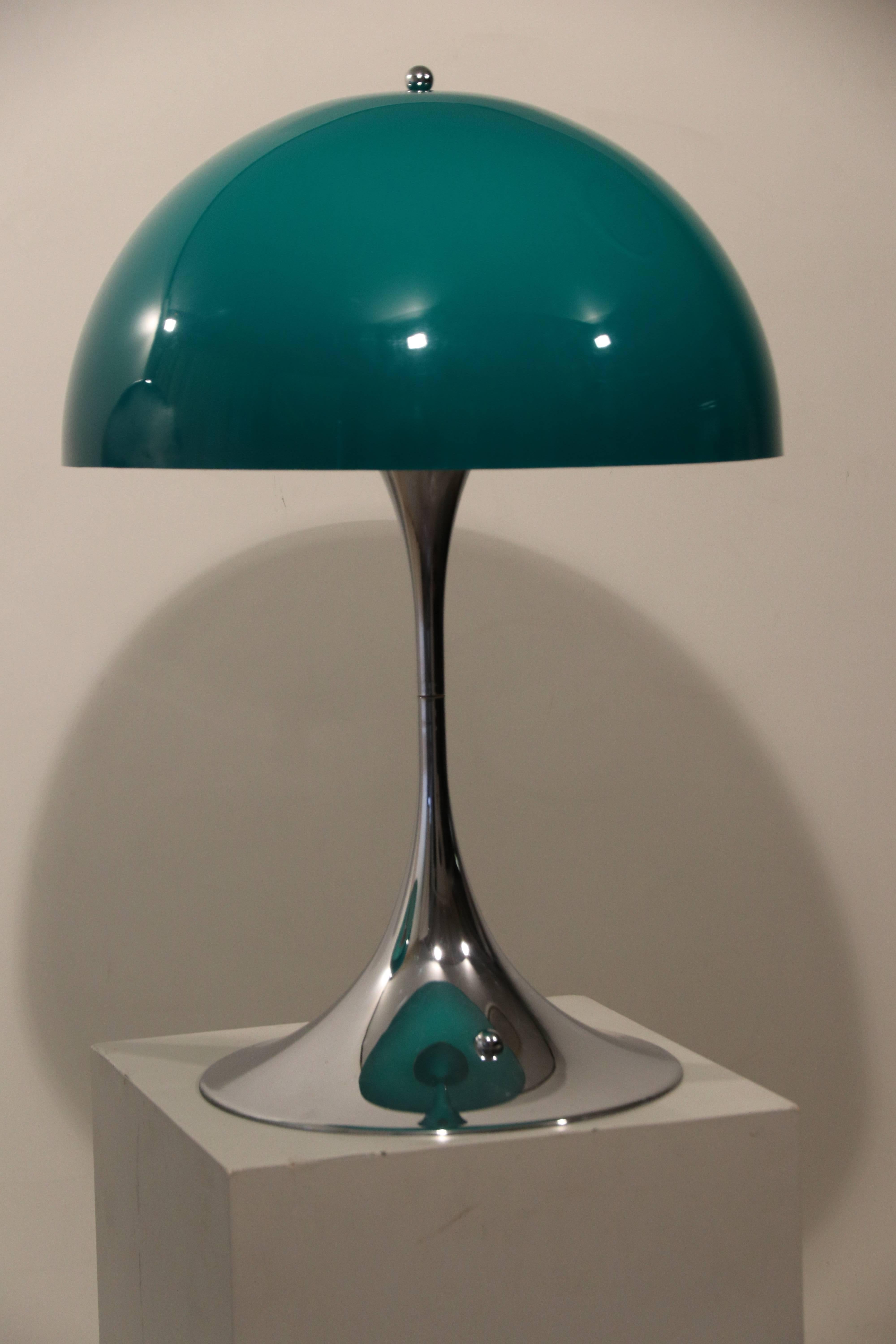 Chrome Rare Green Panthella Table Light by Verner Panton for Louis Poulsen