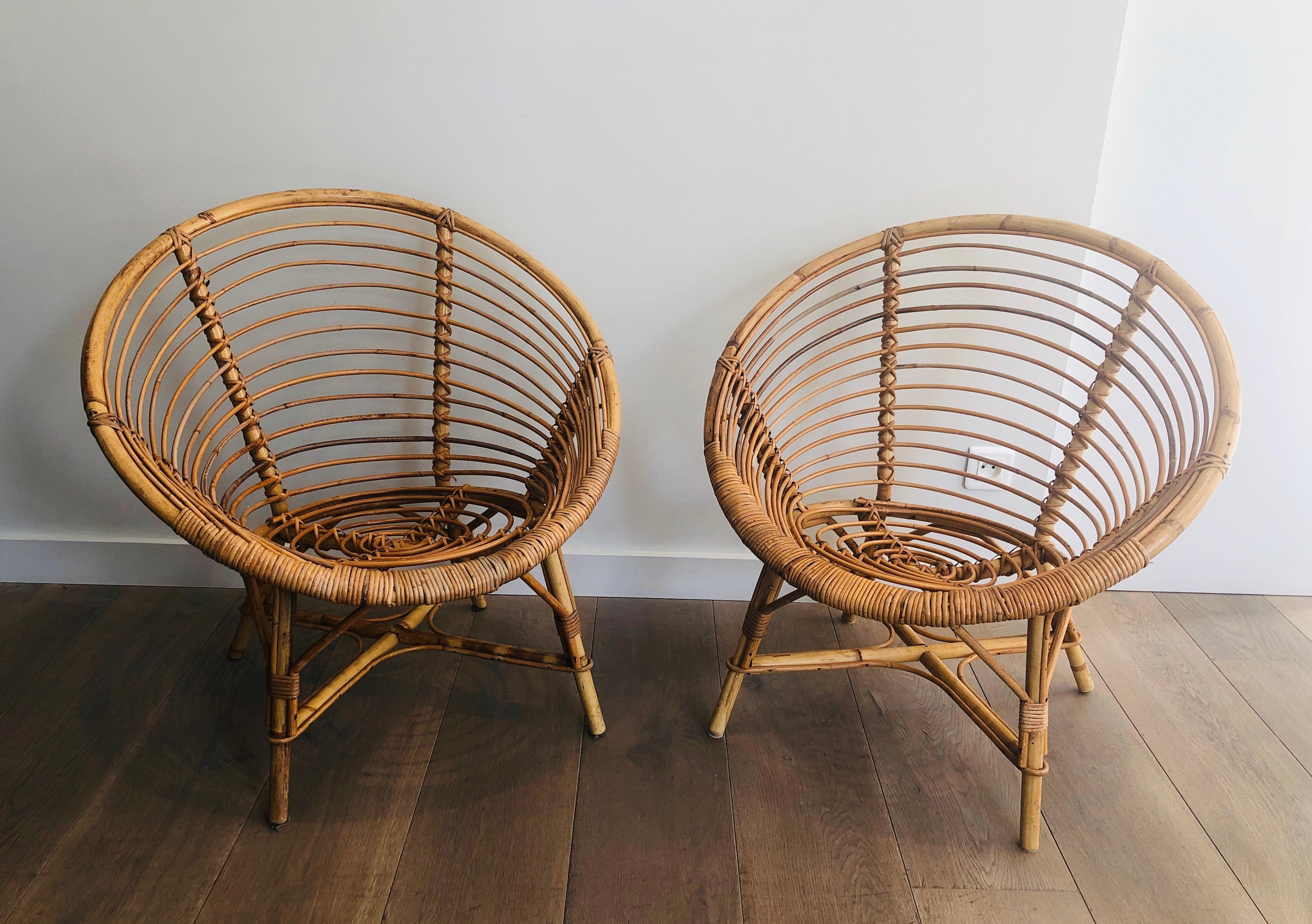 Pair or Rattan  Armchairs For Sale 7