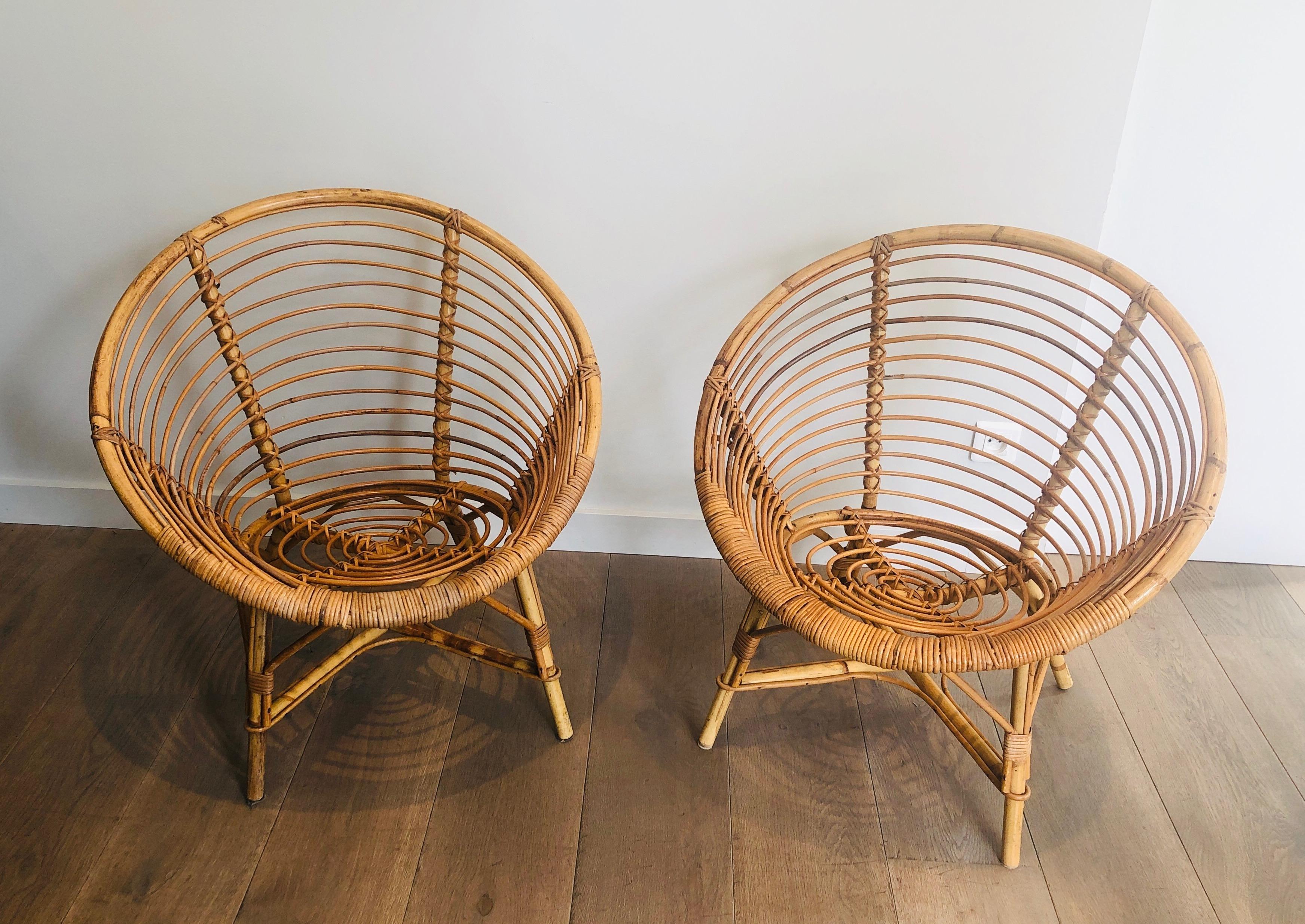 Pair or Rattan  Armchairs For Sale 3