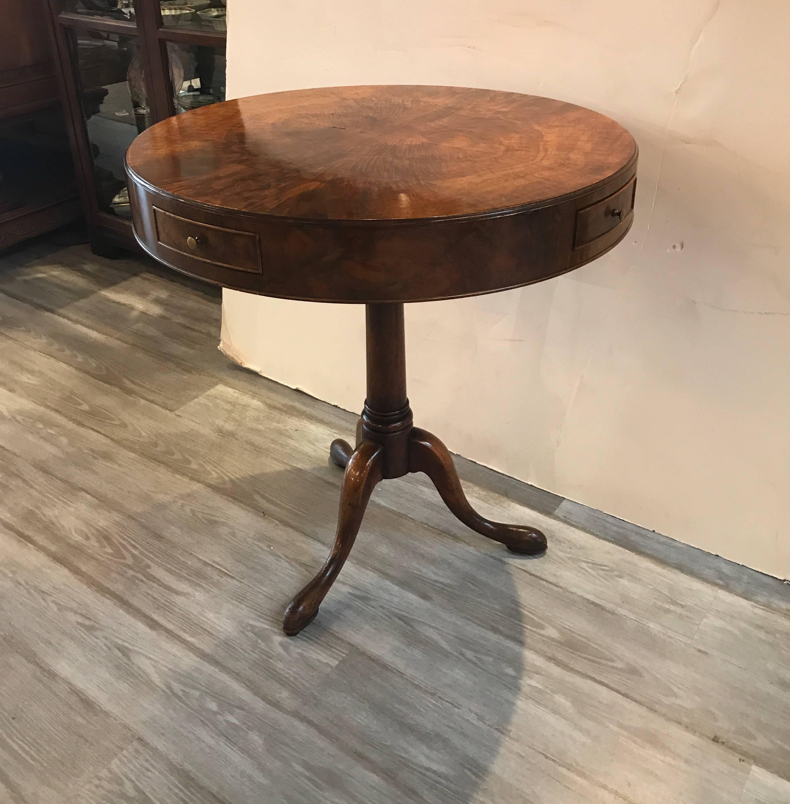 European Pair or Round Walnut Peristalsis Side Table