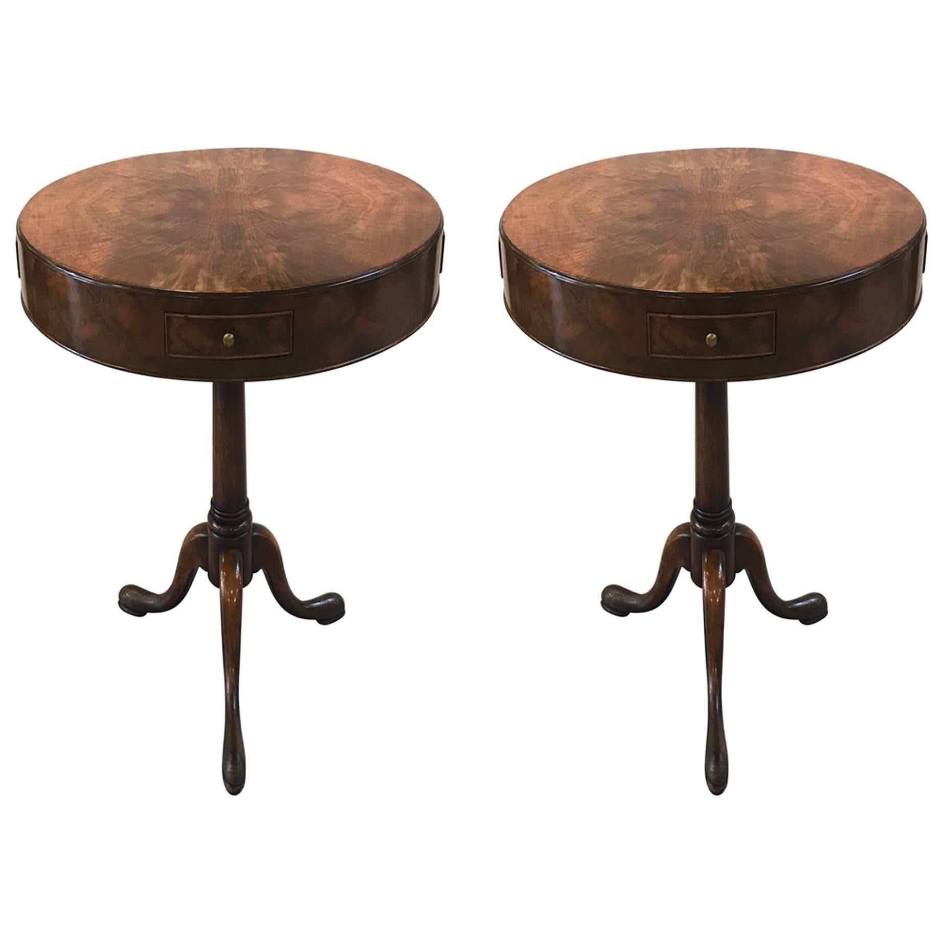 Pair or Round Walnut Peristalsis Side Table