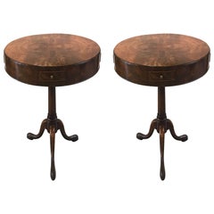 Pair or Round Walnut Peristalsis Side Table