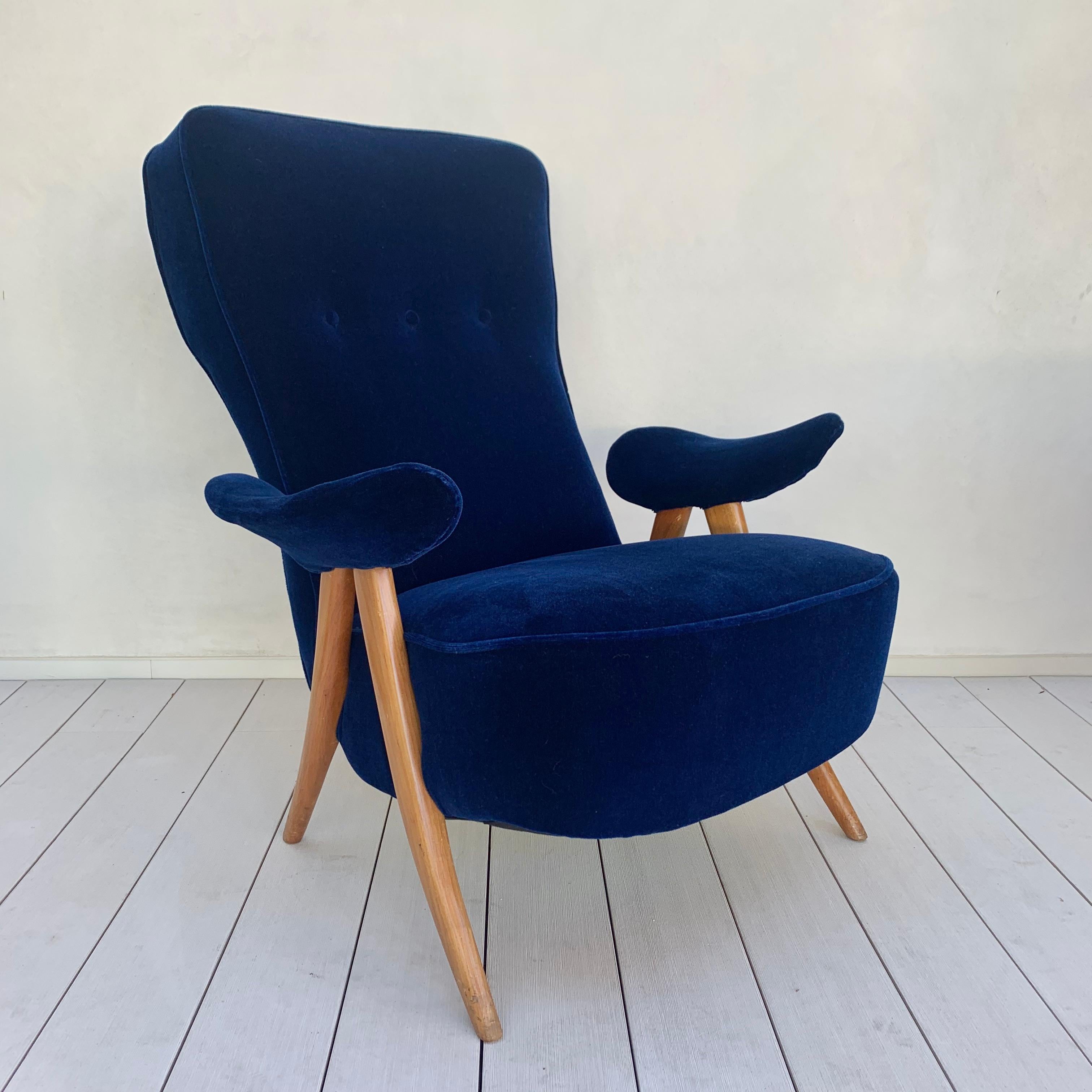 Fabric Pair or Sculptural Italian Chairs