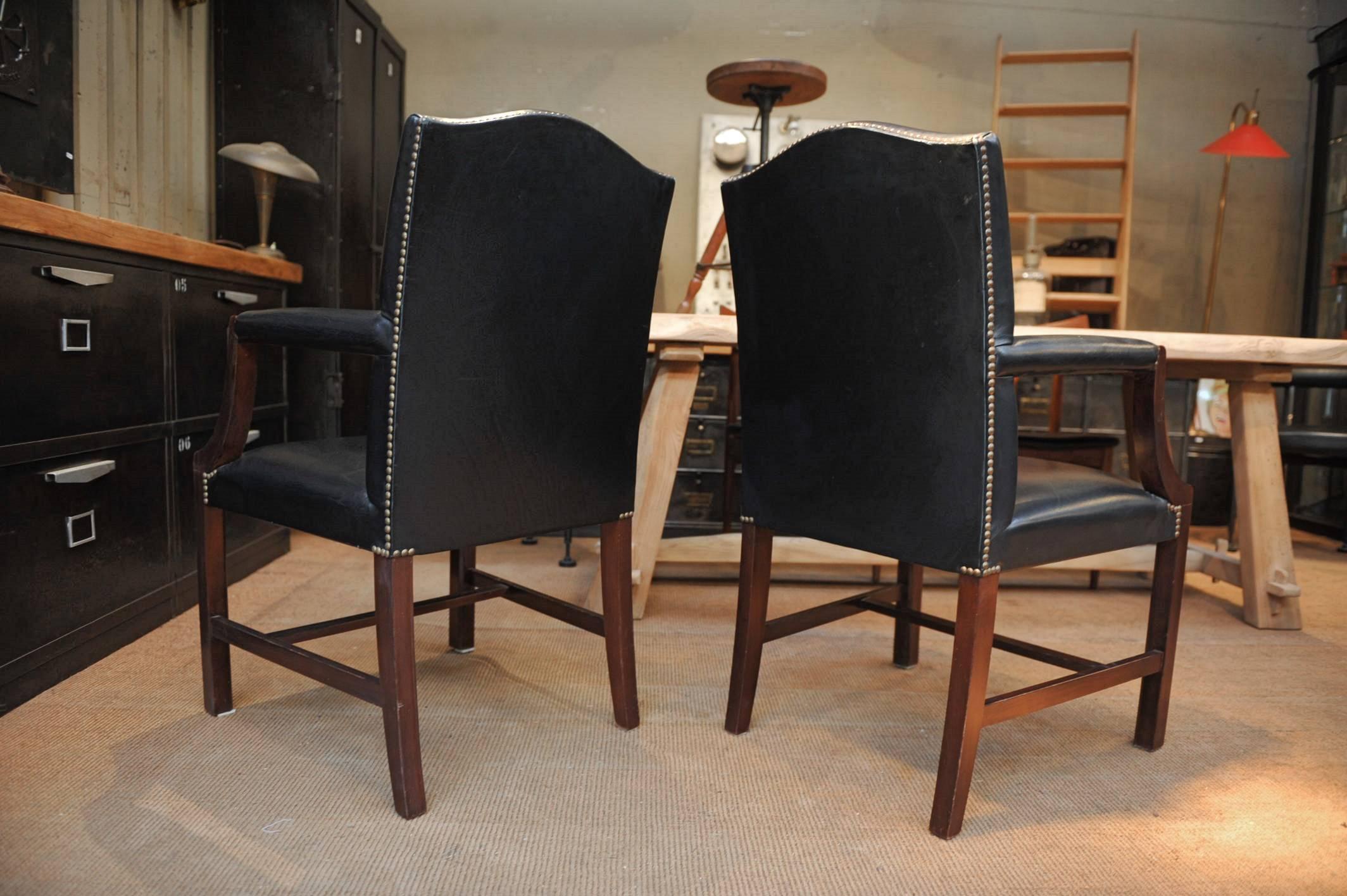 Mid-20th Century Pair of  De Coene Frères Leather and Wood Armchairs For Sale