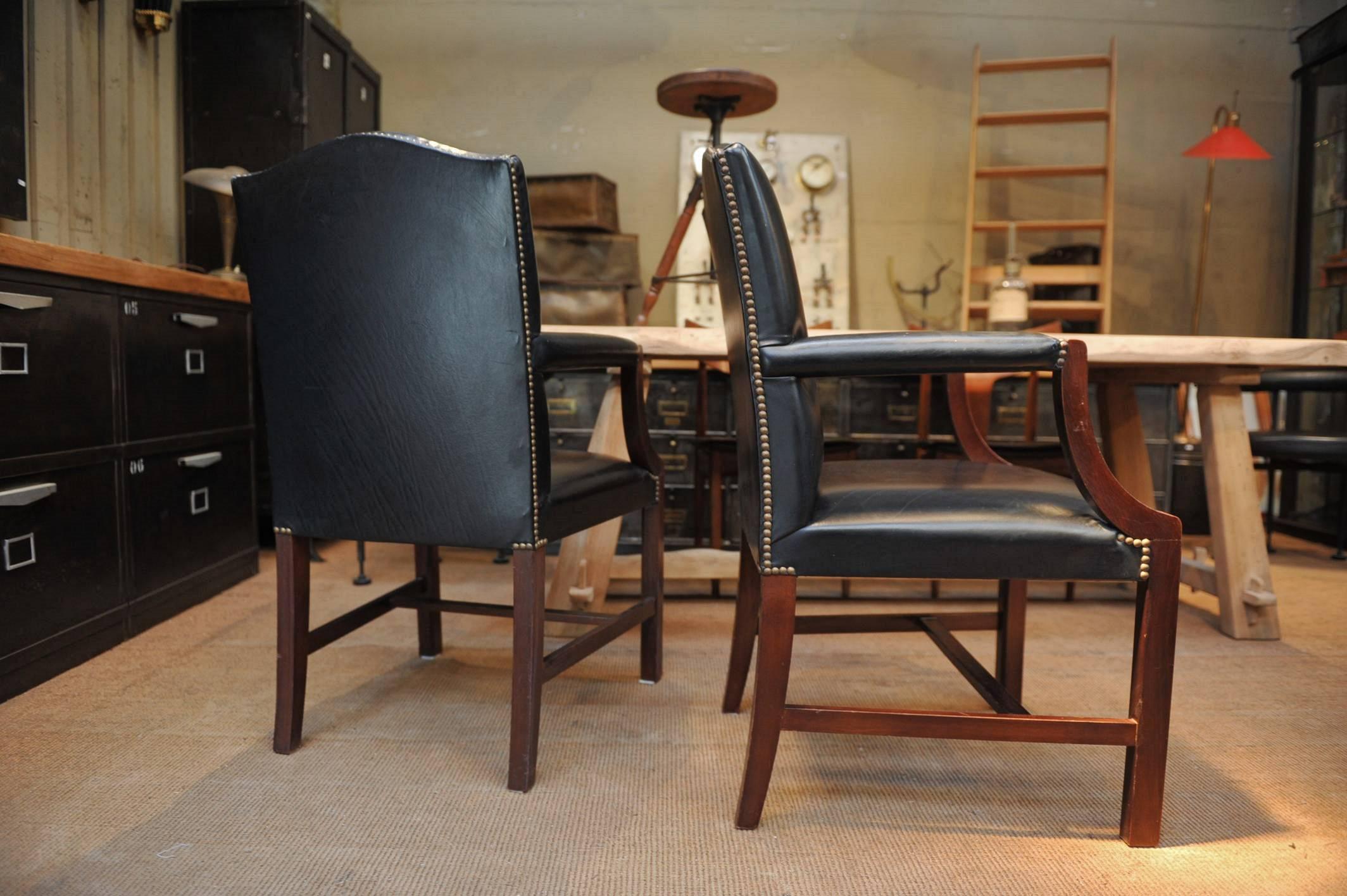 Pair of  De Coene Frères Leather and Wood Armchairs For Sale 1