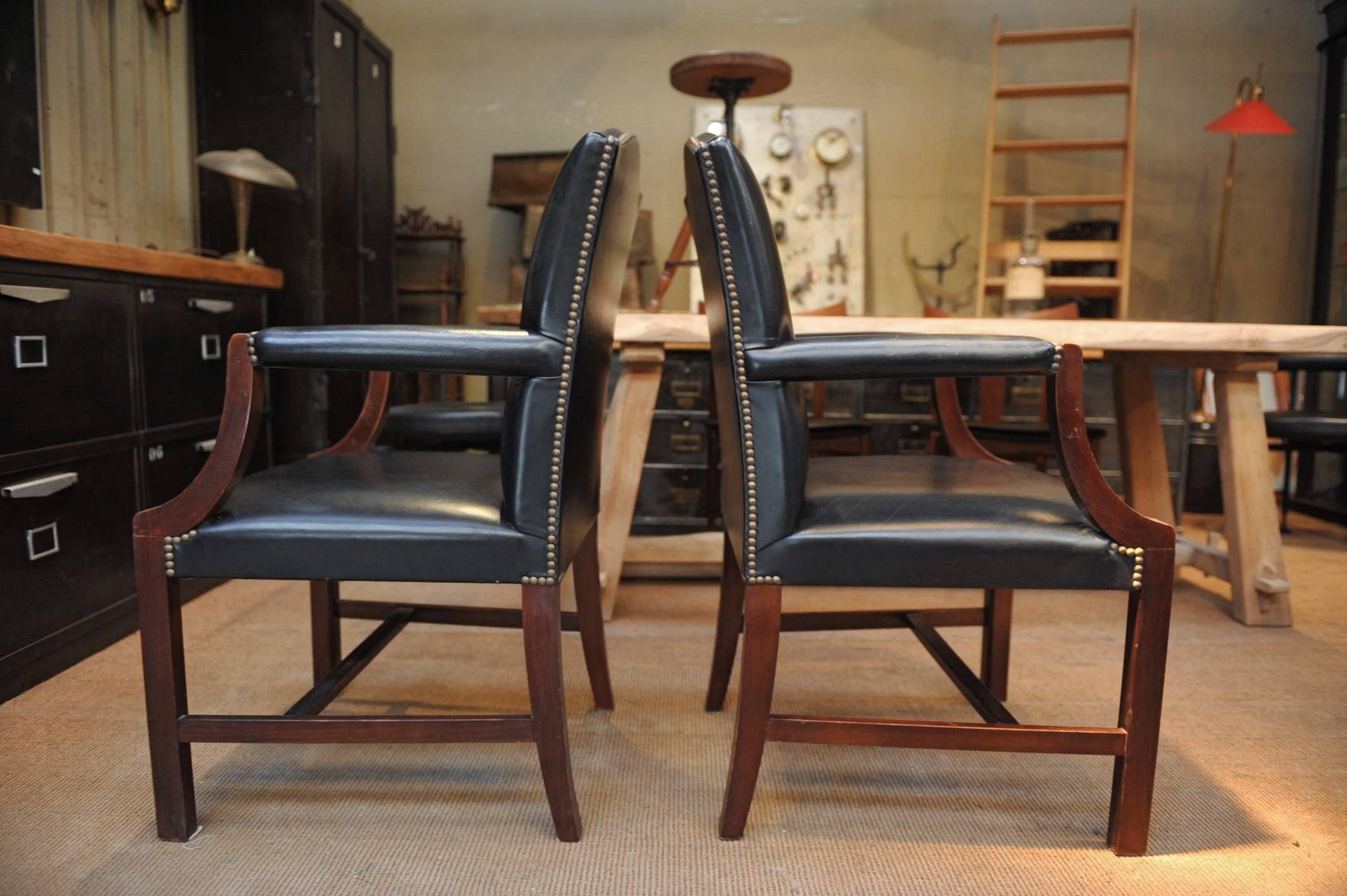 Pair of  De Coene Frères Leather and Wood Armchairs For Sale 3