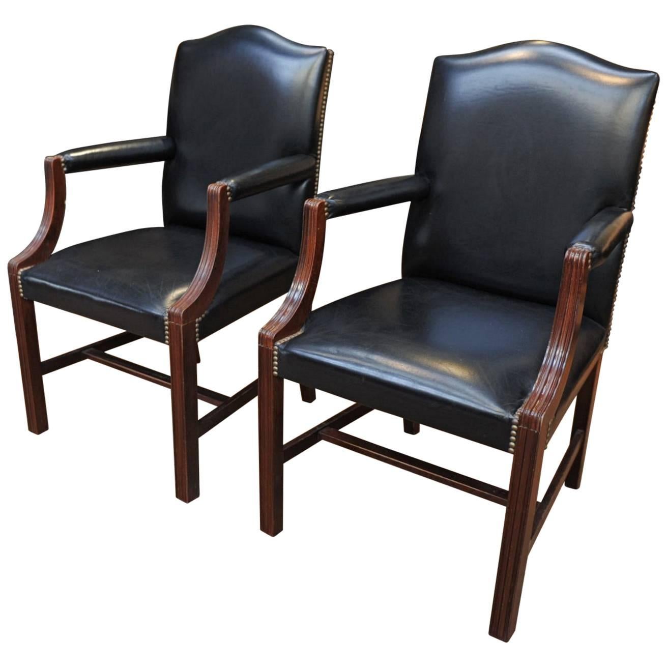Pair of  De Coene Frères Leather and Wood Armchairs For Sale
