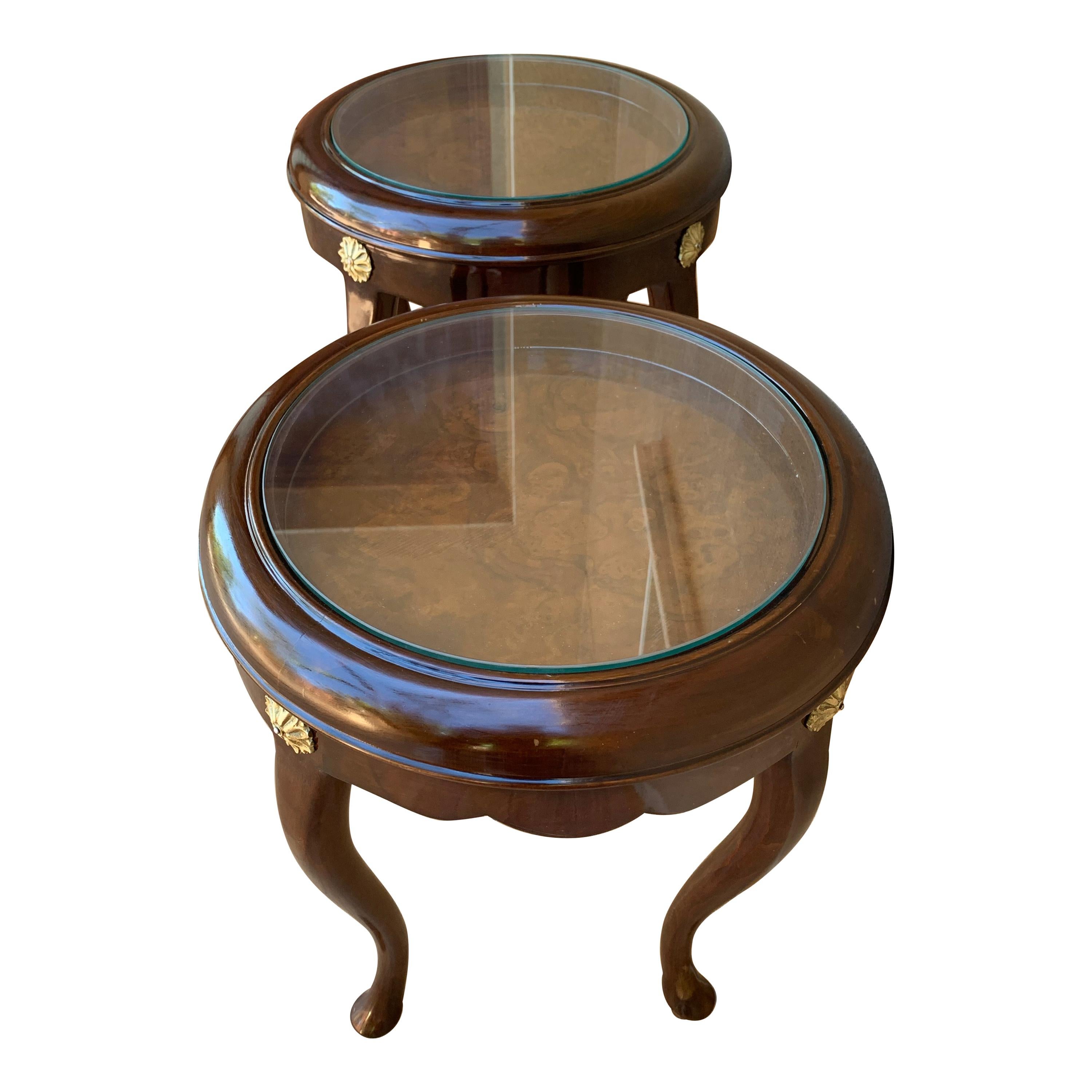 Pair or Single French Mahogany and Burl Low Side or Coffee Tables For Sale