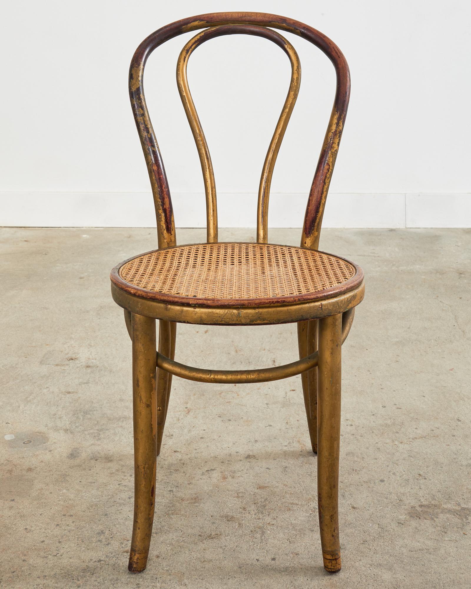 Vienna Secession Pair or Thonet No. 18 Bentwood Cane Bistro Dining Chairs