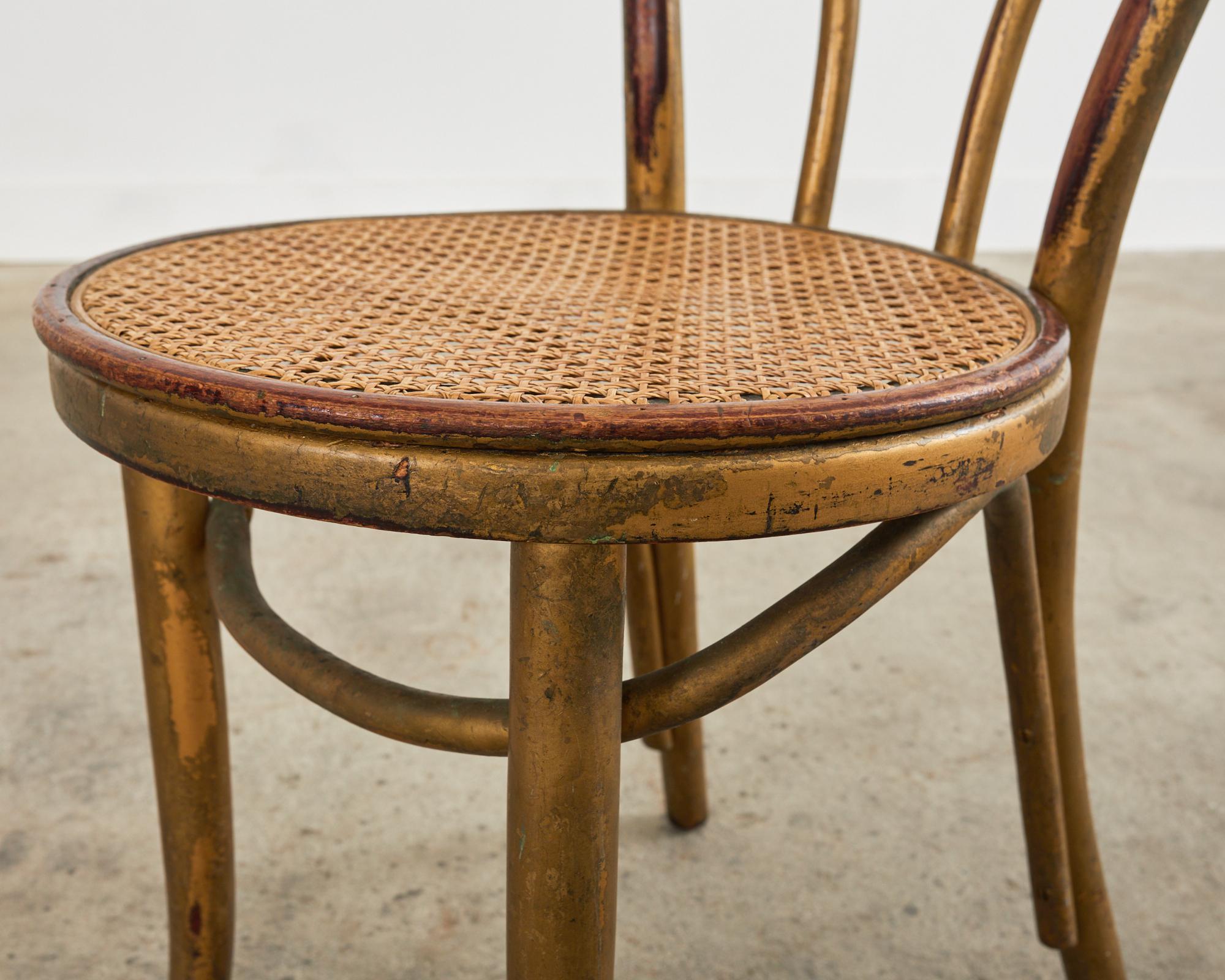 Pair or Thonet No. 18 Bentwood Cane Bistro Dining Chairs In Distressed Condition In Rio Vista, CA